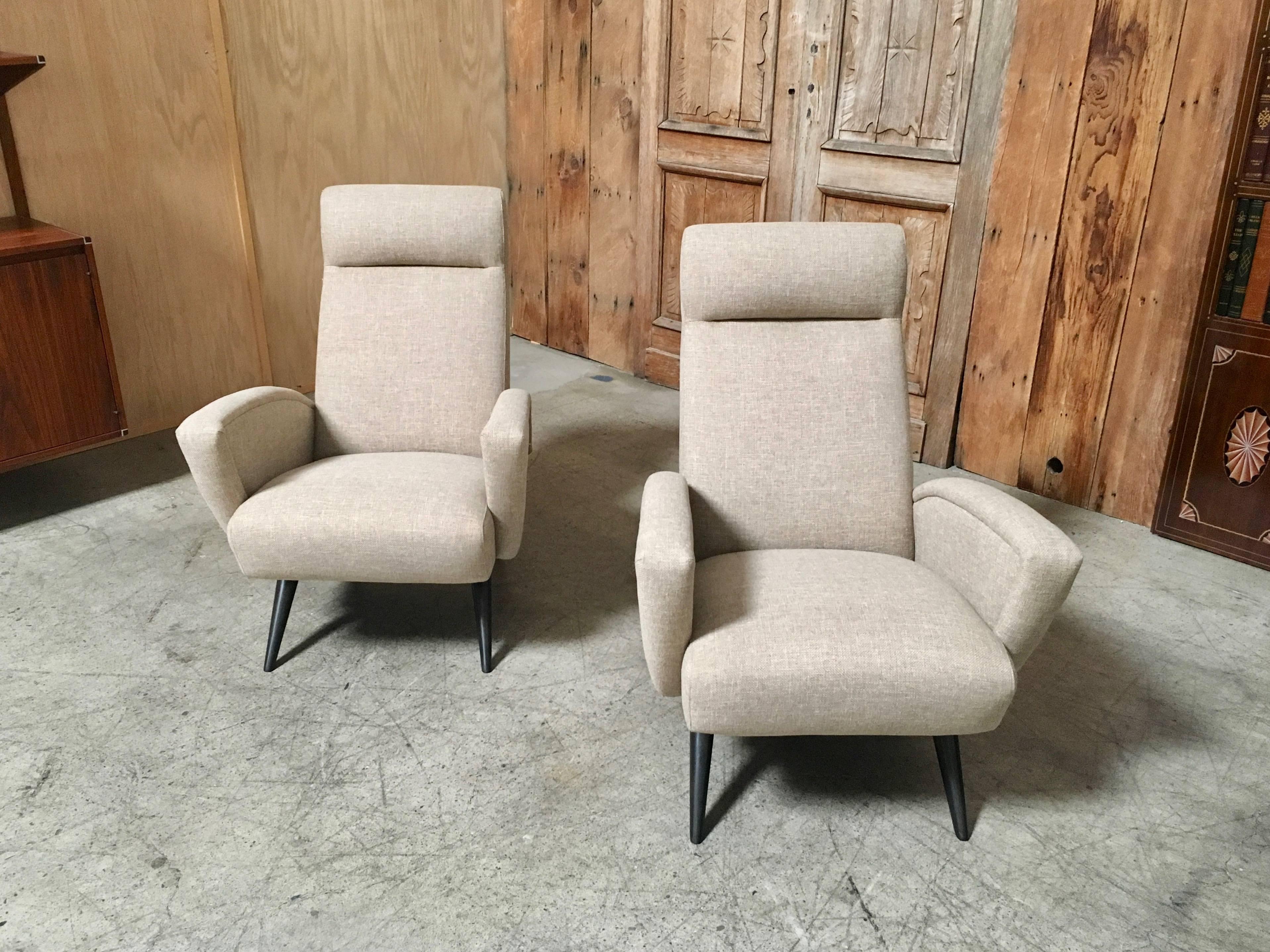 Fabric Pair of Sculptural Italian Lounge Chairs