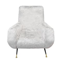 Pair of Sculptural Italian Lounge Chairs in Faux Fur, 1950s