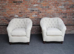 Pair of Sculptural Italian Modern Bouclé and Walnut Lounge Chairs