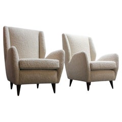 Pair of Sculptural Italian Modernist Bouclé Lounge Chairs by ISA Bergamo