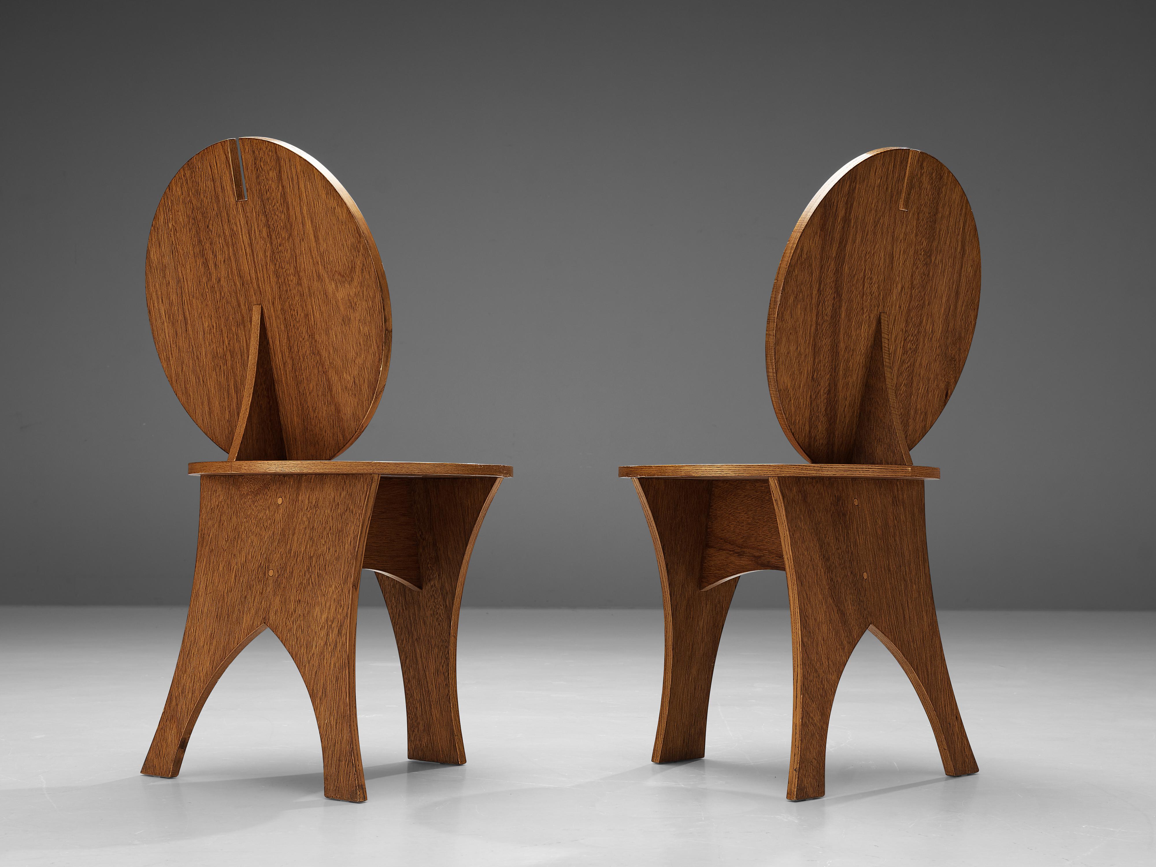 Pair of Sculptural Italian Side Chairs with Circular Backrest 2