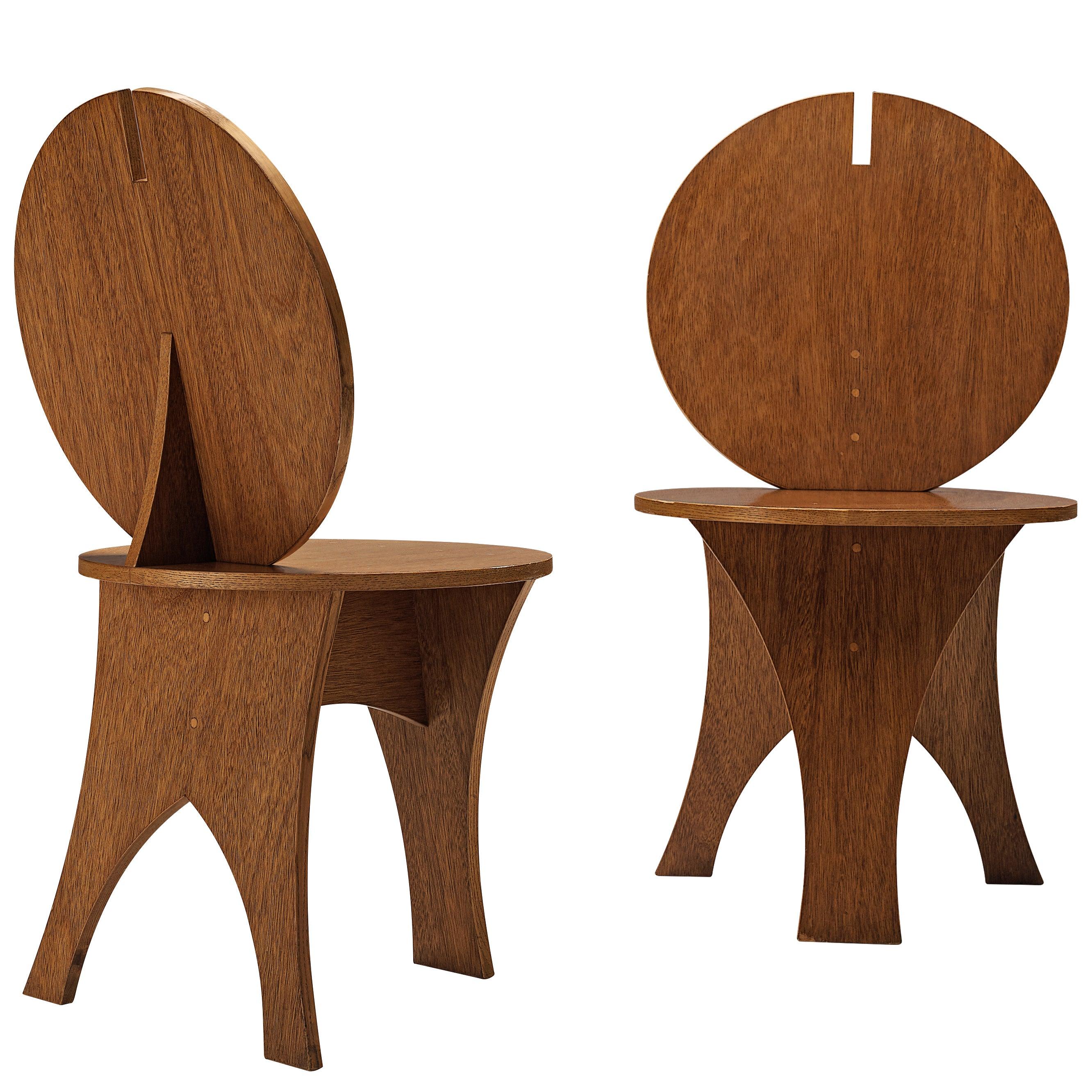 Pair of Sculptural Italian Side Chairs with Circular Backrest