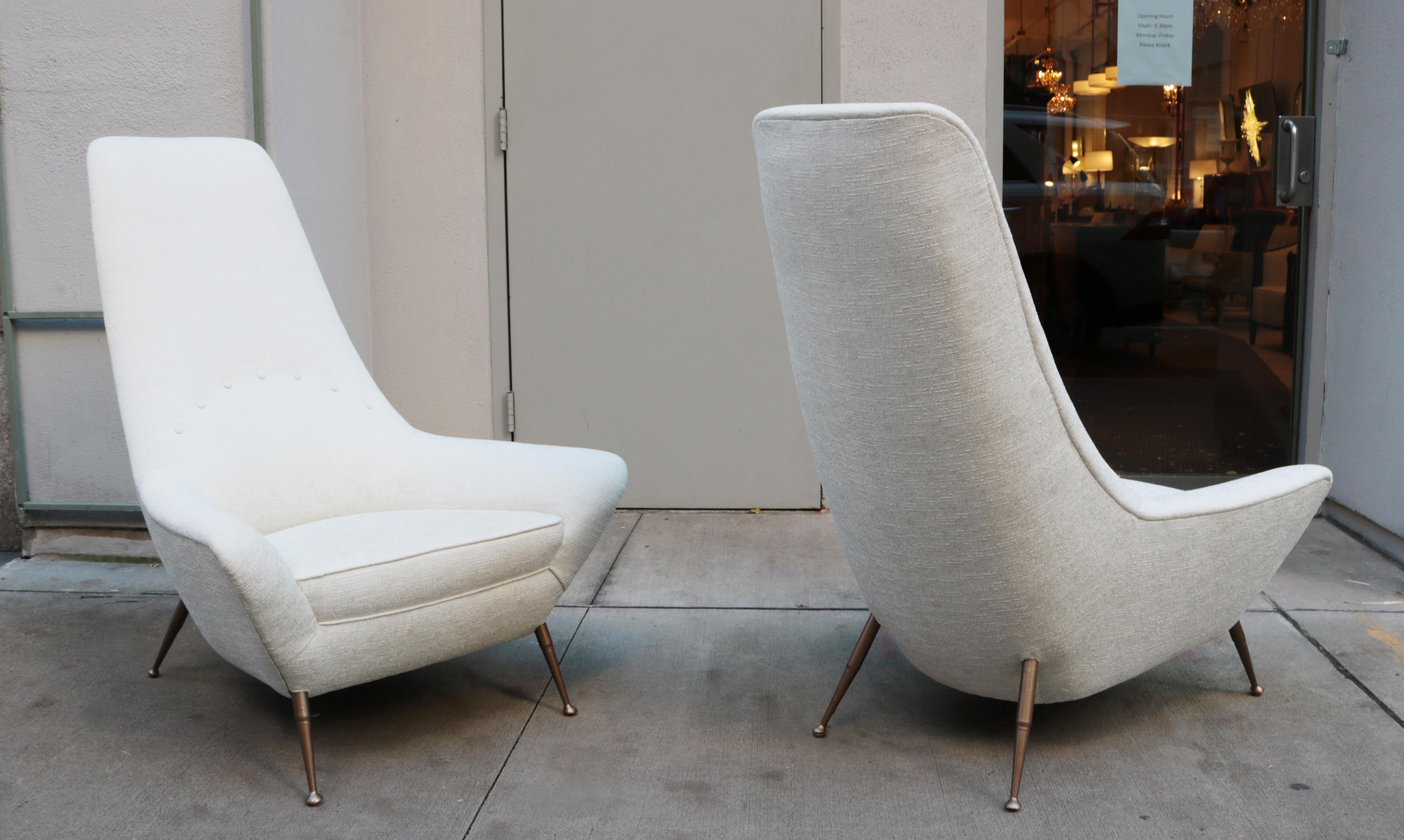 Modern Pair of Sculptural Italian Tall Back Lounge Chairs For Sale