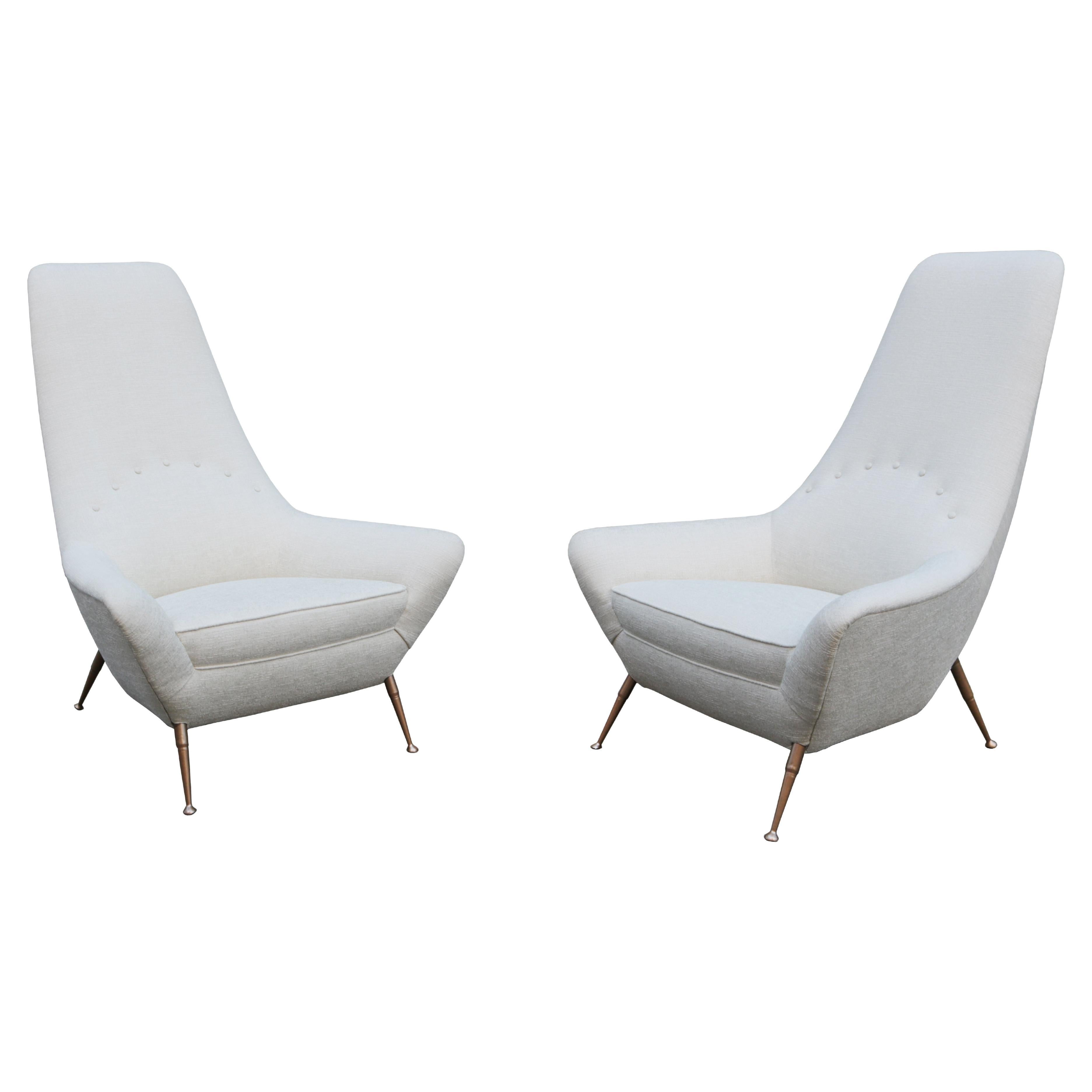 Pair of Sculptural Italian Tall Back Lounge Chairs For Sale