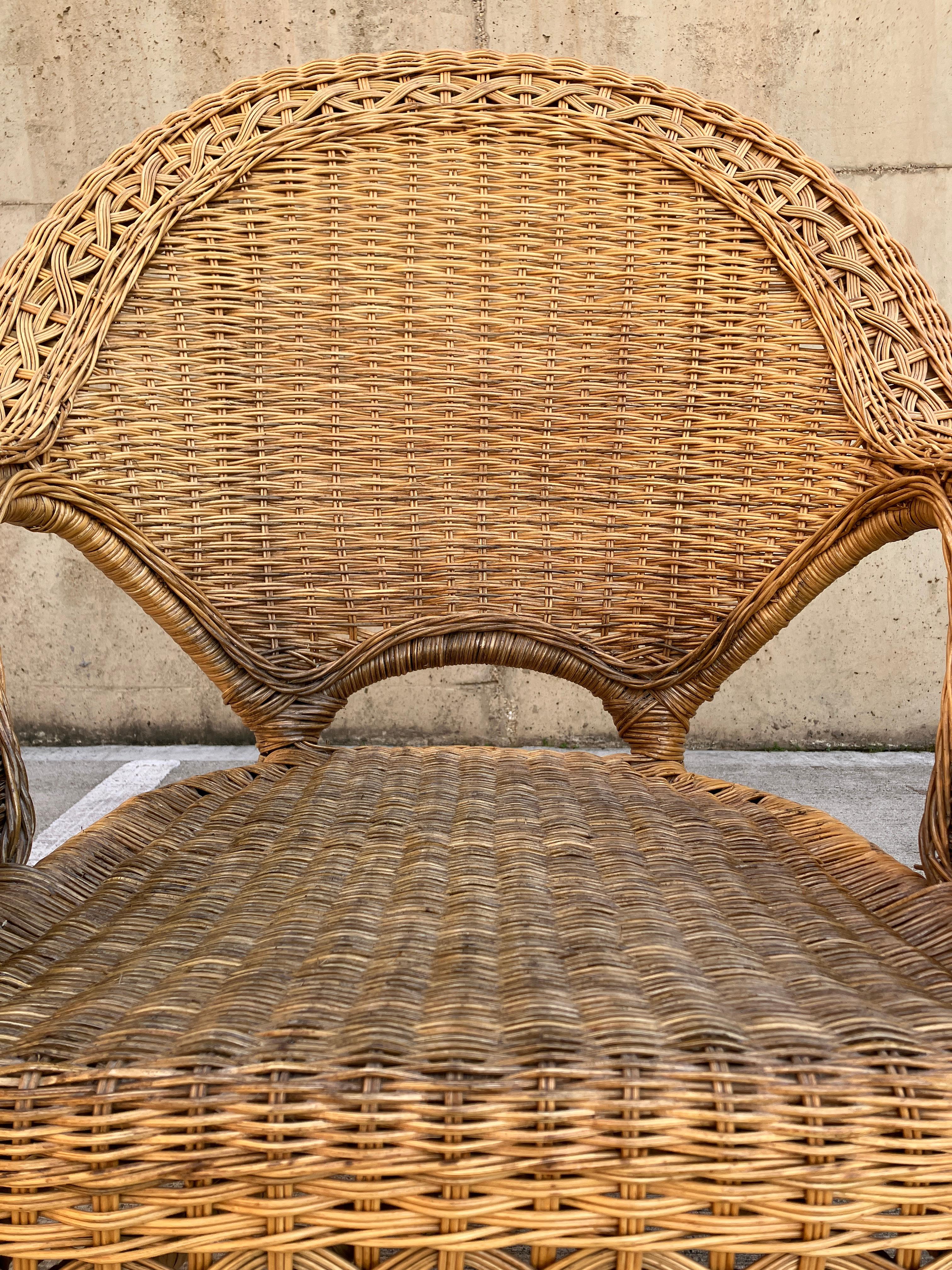 Canna Coppia di grandi poltrone scultoree in vimini e rattan del XX secolo in vendita