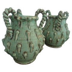 Pair of Sculptural Lime Green Vases