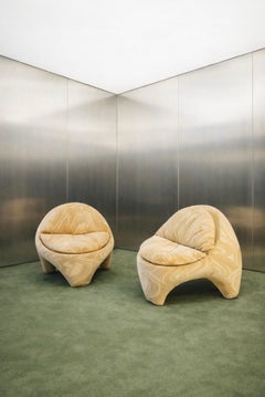 Pair of Sculptural Lounge Chairs by Luigi Colani, 1960s – Hermès Metaphores Silk