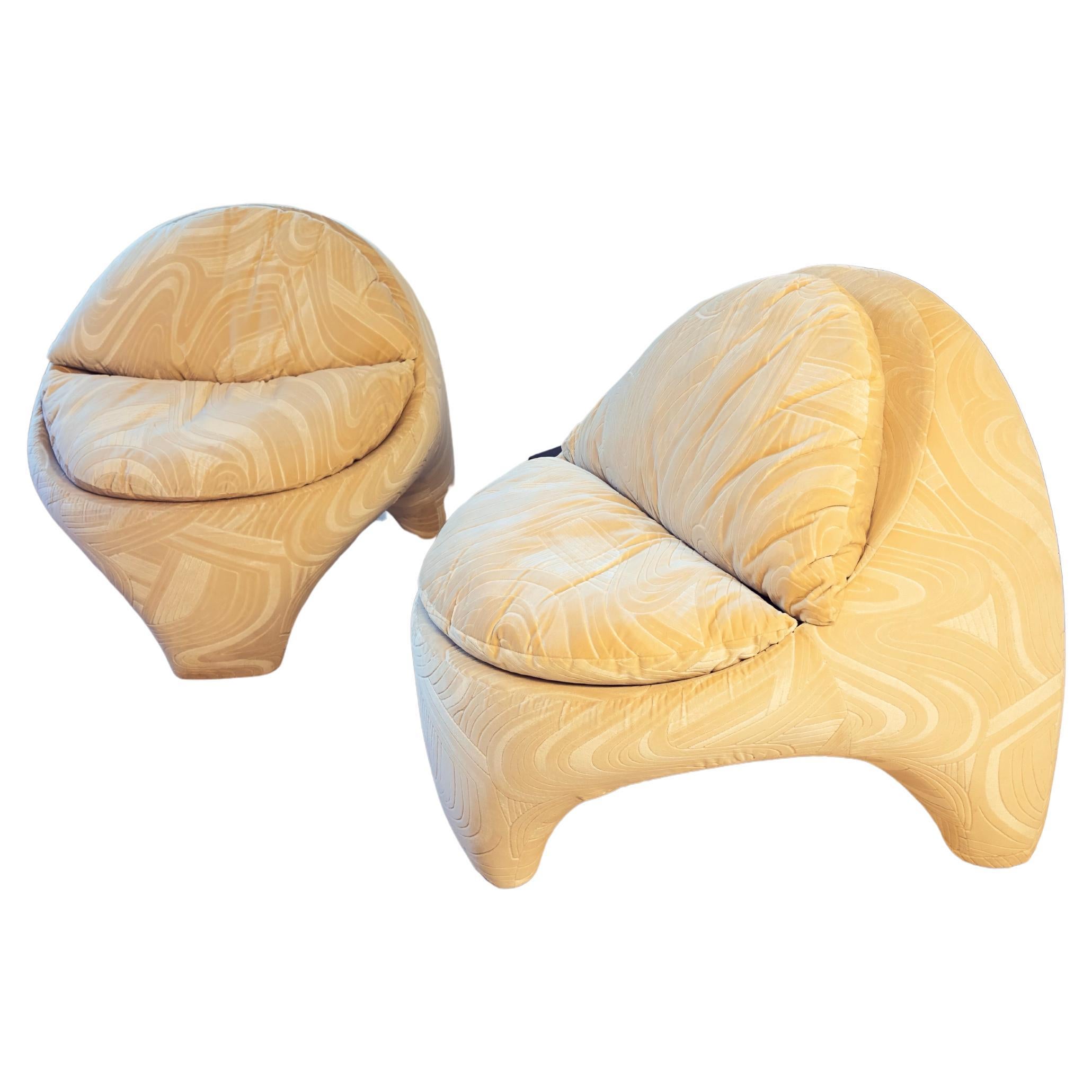 Pair of Sculptural Lounge Chairs by Luigi Colani, 1960s – Hermès Metaphores Silk For Sale