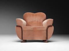 Pair of Sculptural Lounge Chairs in Dusty Rose Velvet and Wood
