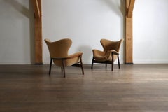 Pair Of Sculptural Lounge Chairs In Mohair And Rosewood, Italy 1950s