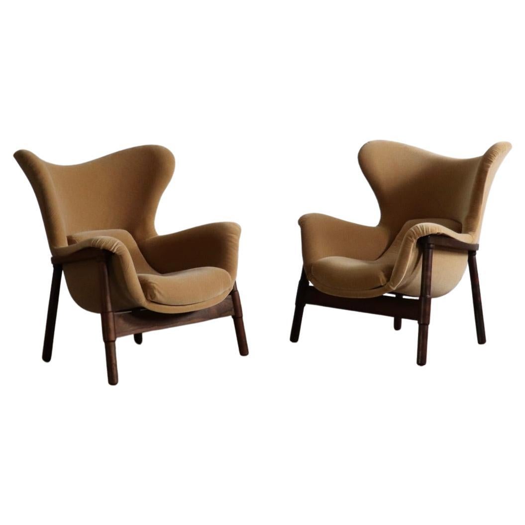 Paire de chaises longues sculpturales en mohair et bois de rose, Italie, années 1950