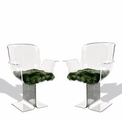 Pair of Modern Lucite and Aluminum Swivel Chairs Pace Collection 1970's