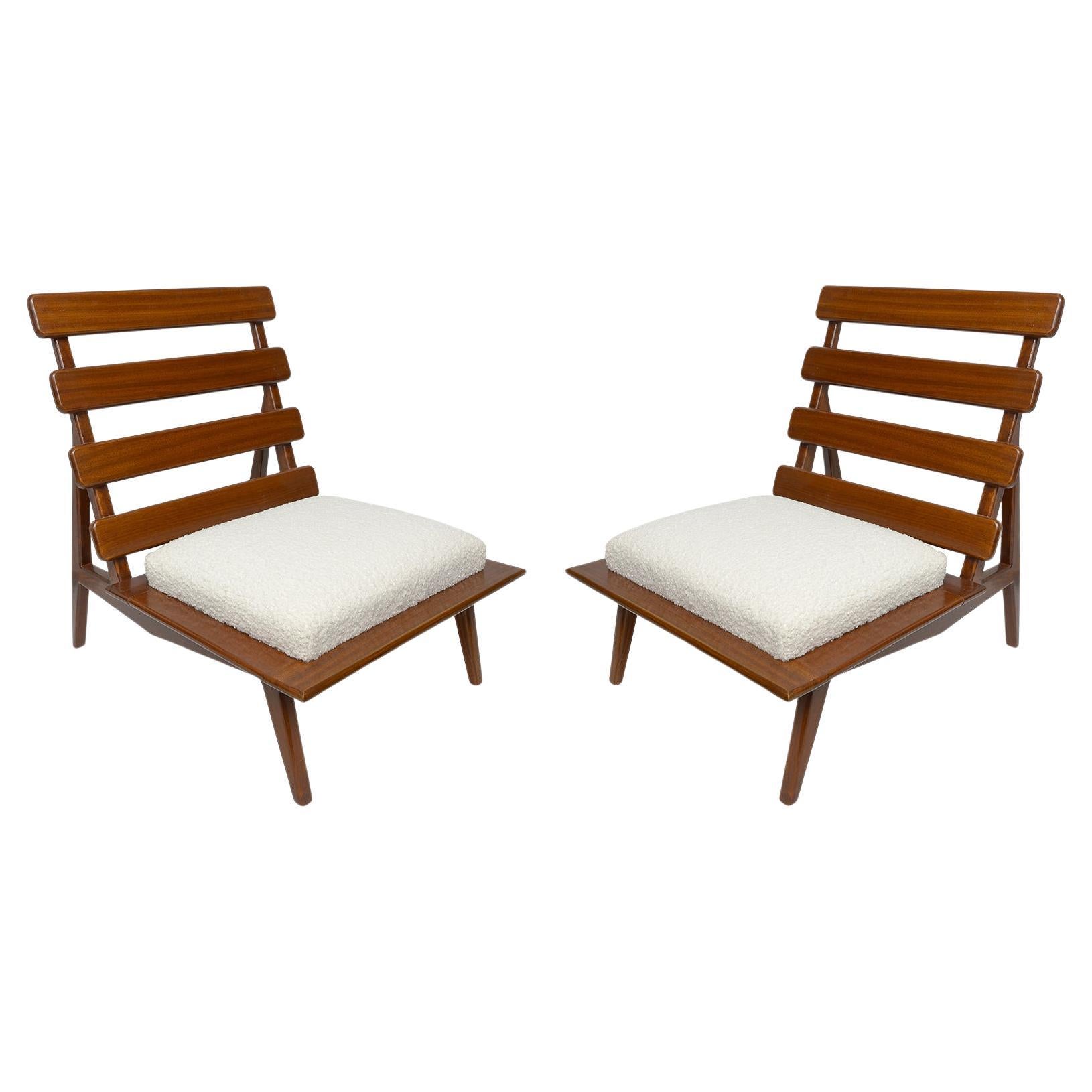 Pair of Sculptural Mahogany Lounge Chairs For Sale