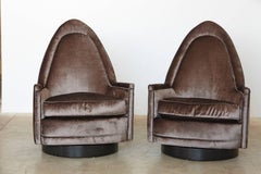 Pair of Sculptural Memory Cathedral Swivel Chairs in Grey Velvet by Selig