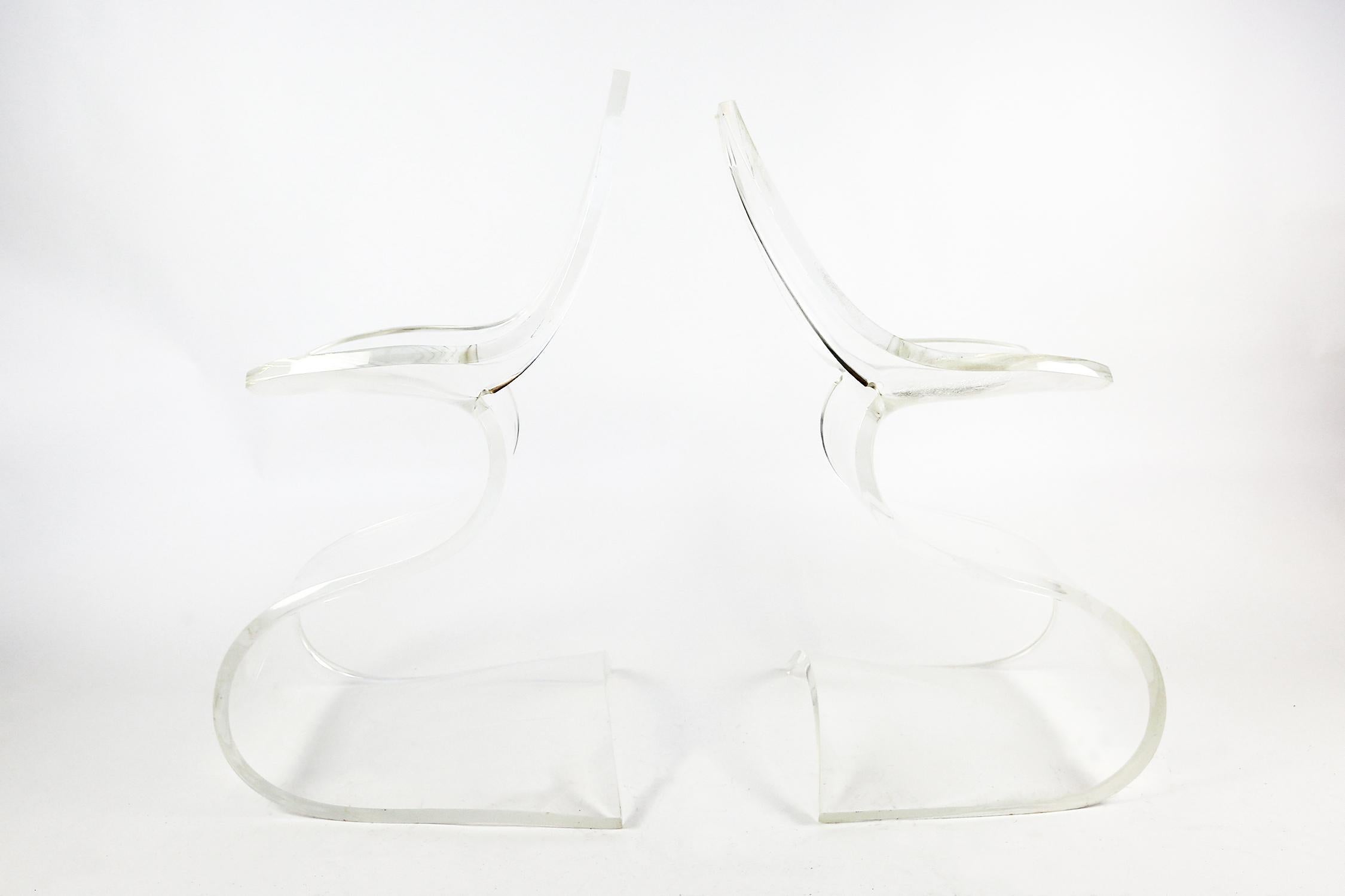 Space Age Pair of Sculptural Michel Dumas Chairs in Lucite, 1970s For Sale