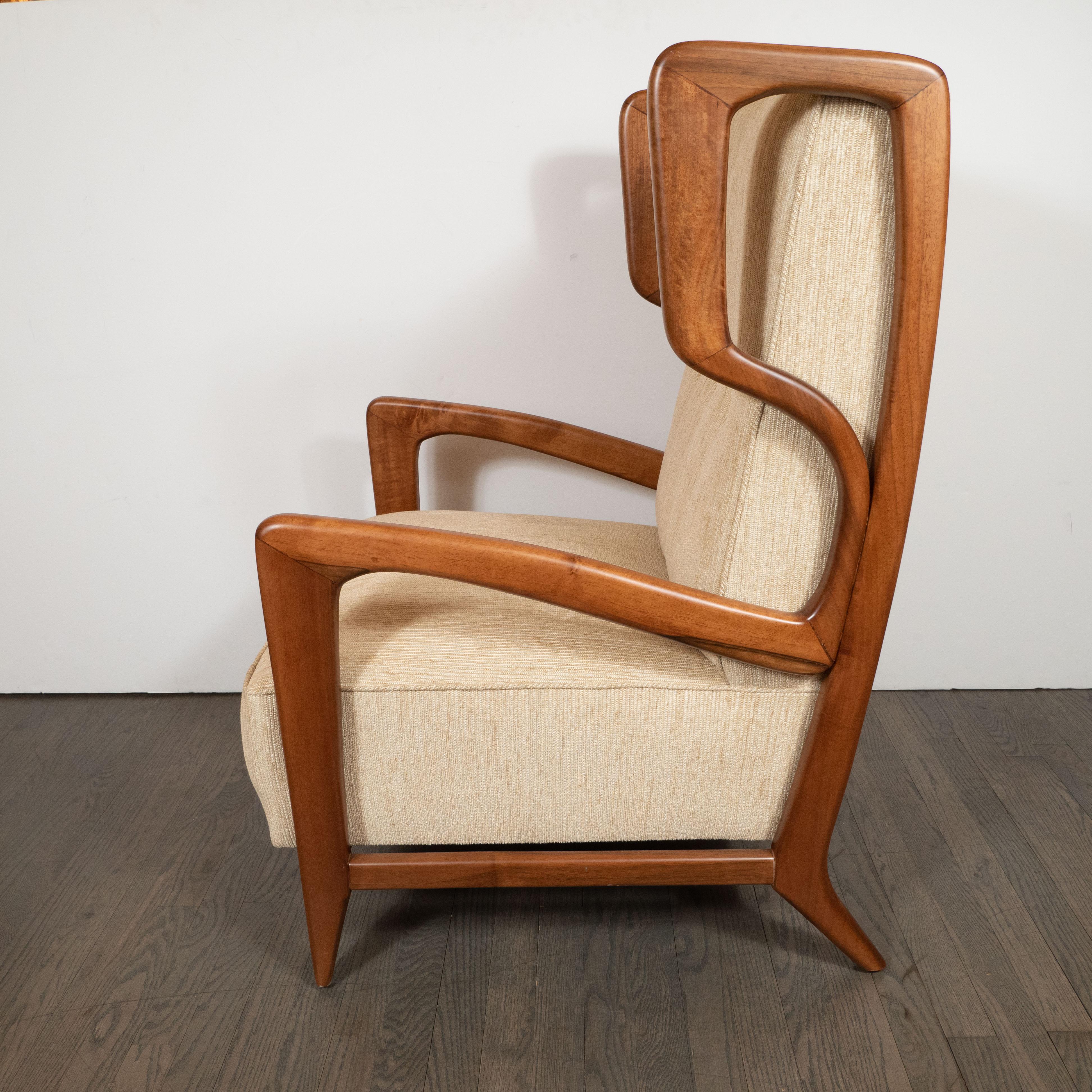 Pair of Sculptural Midcentury Button Back Handrubbed Walnut Lounge Chairs In Excellent Condition In New York, NY