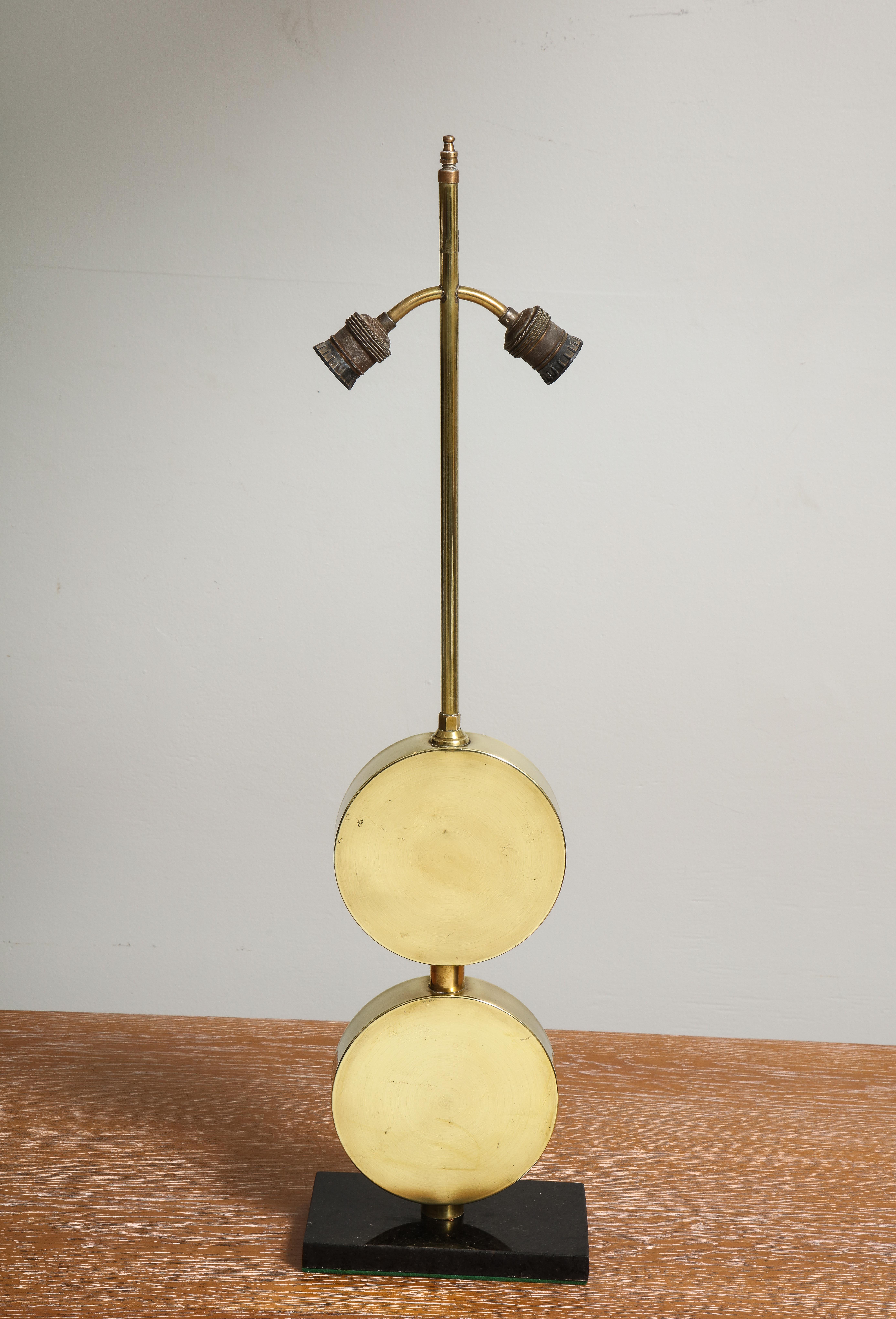 French Pair of Sculptural Mid-Century Modern Brass Disc Lamps For Sale