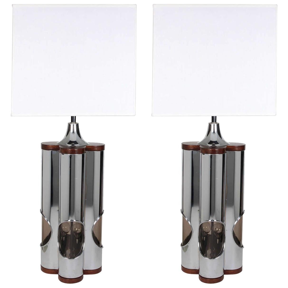 Pair of Sculptural Mid-Century Modern Chrome Lamps by Laurel, circa 1960s