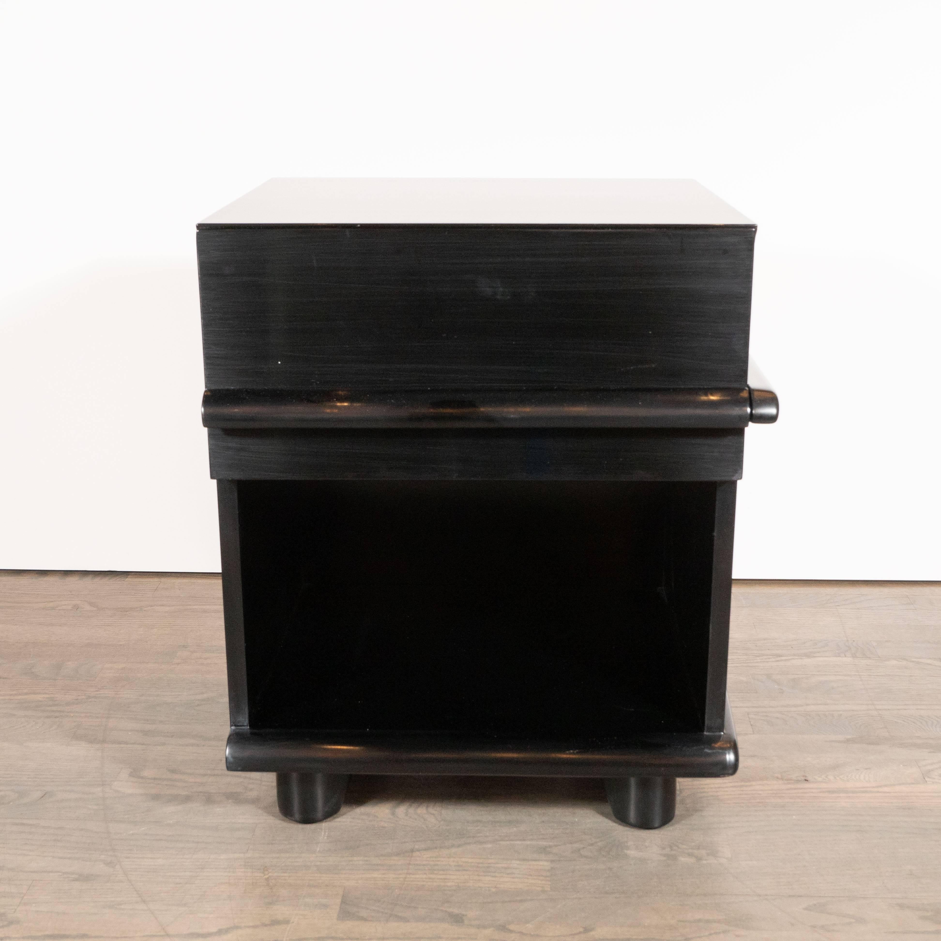 Mid-20th Century Pair of Sculptural Mid-Century Modern Ebonized Walnut Nightstands/ End Tables