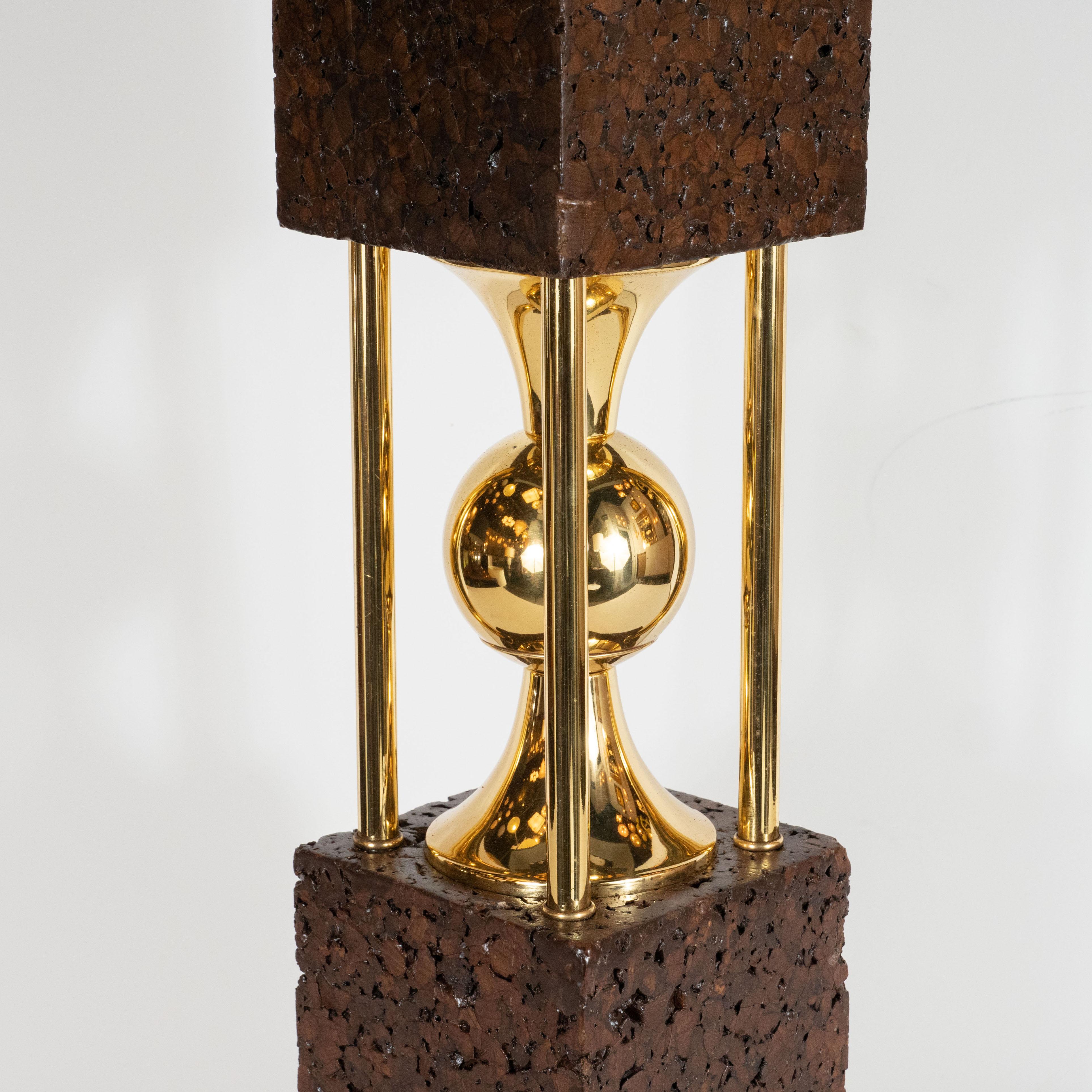 Pair of Sculptural Mid-Century Modern Polished Brass and Cork Table Lamps For Sale 5