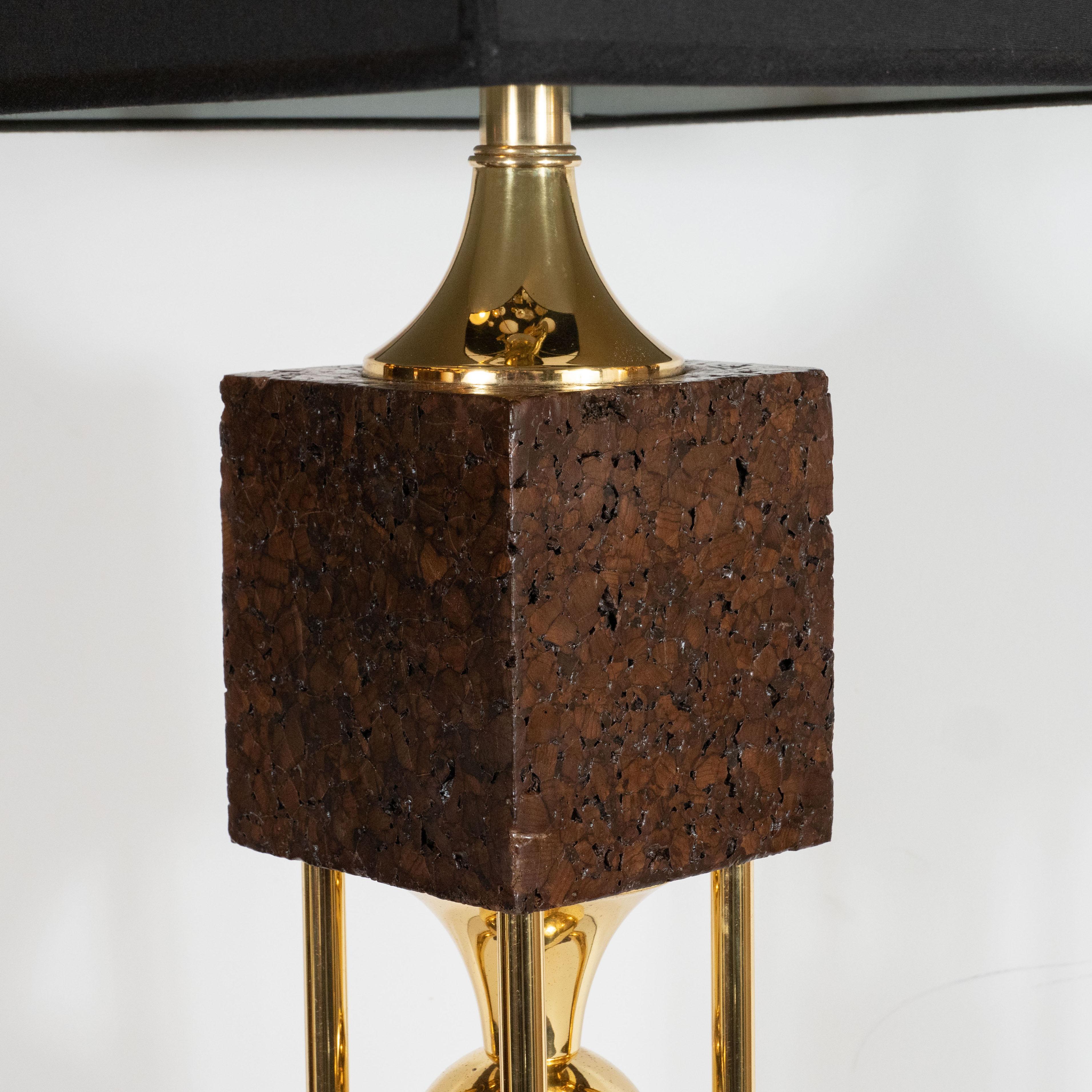 Pair of Sculptural Mid-Century Modern Polished Brass and Cork Table Lamps For Sale 6