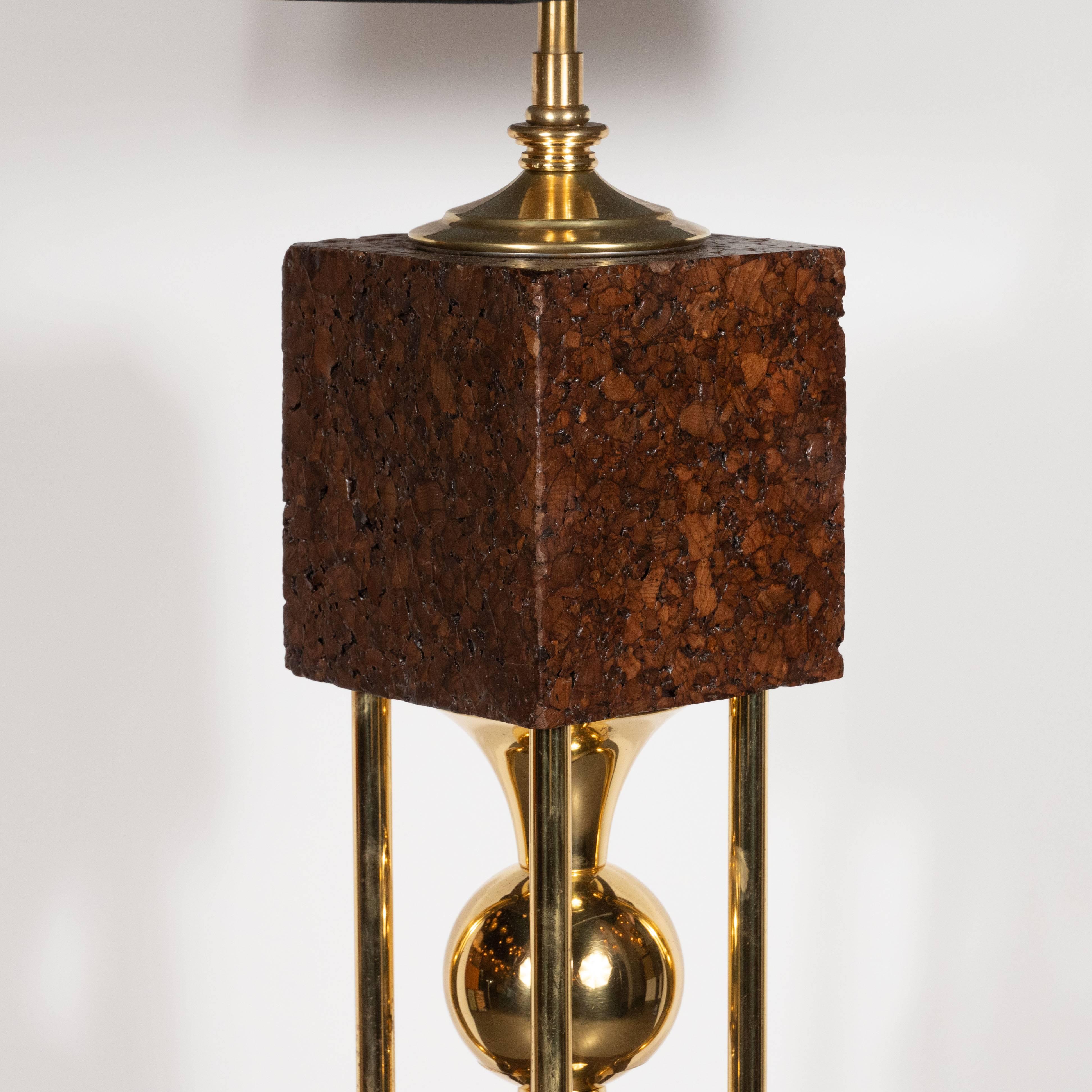 Pair of Sculptural Mid-Century Modern Polished Brass and Cork Table Lamps 1