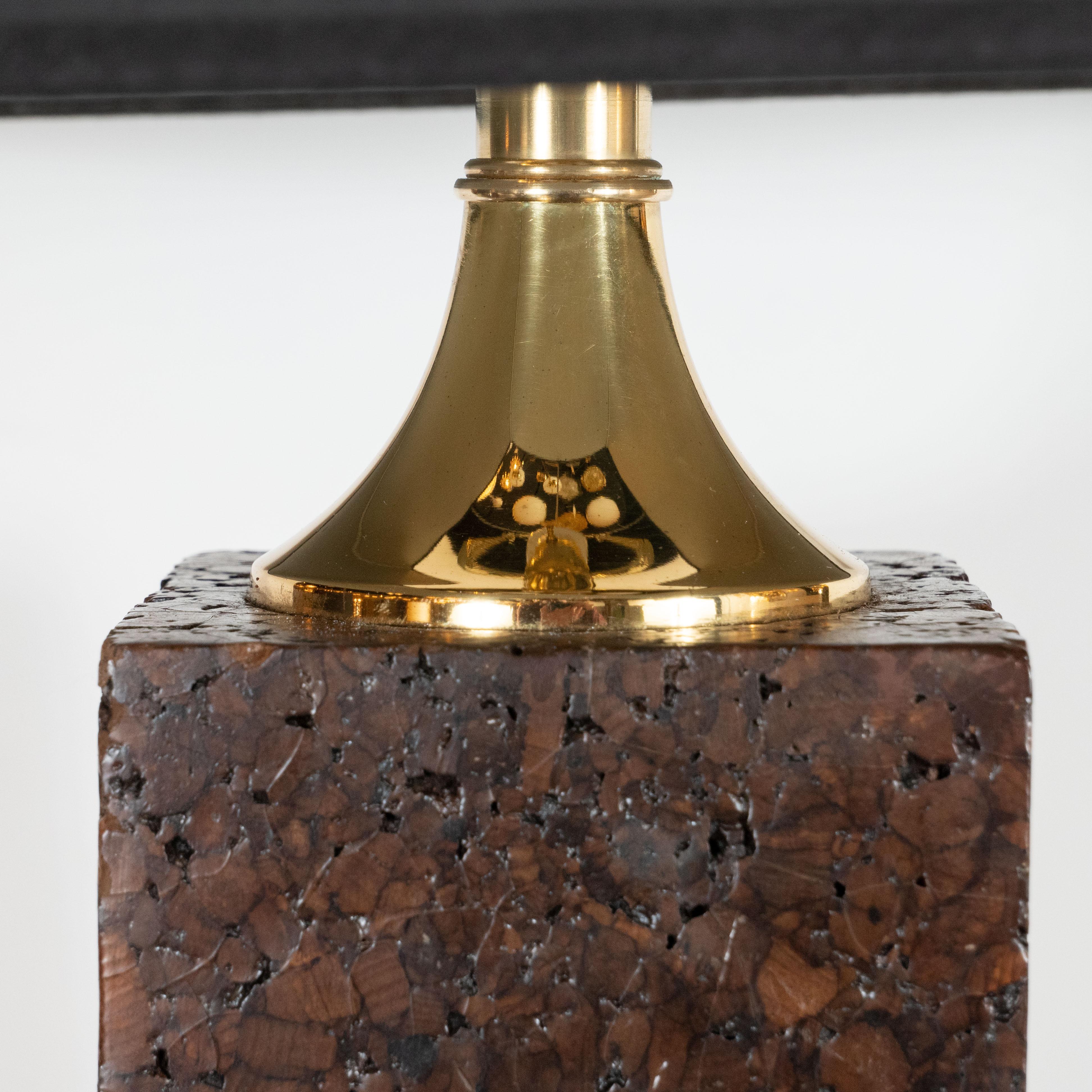 Pair of Sculptural Mid-Century Modern Polished Brass and Cork Table Lamps For Sale 1