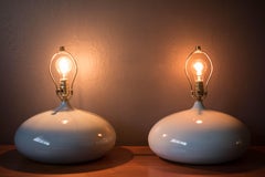 Pair of Sculptural Mid-Century Modern Round Gray Ceramic Table Lamps