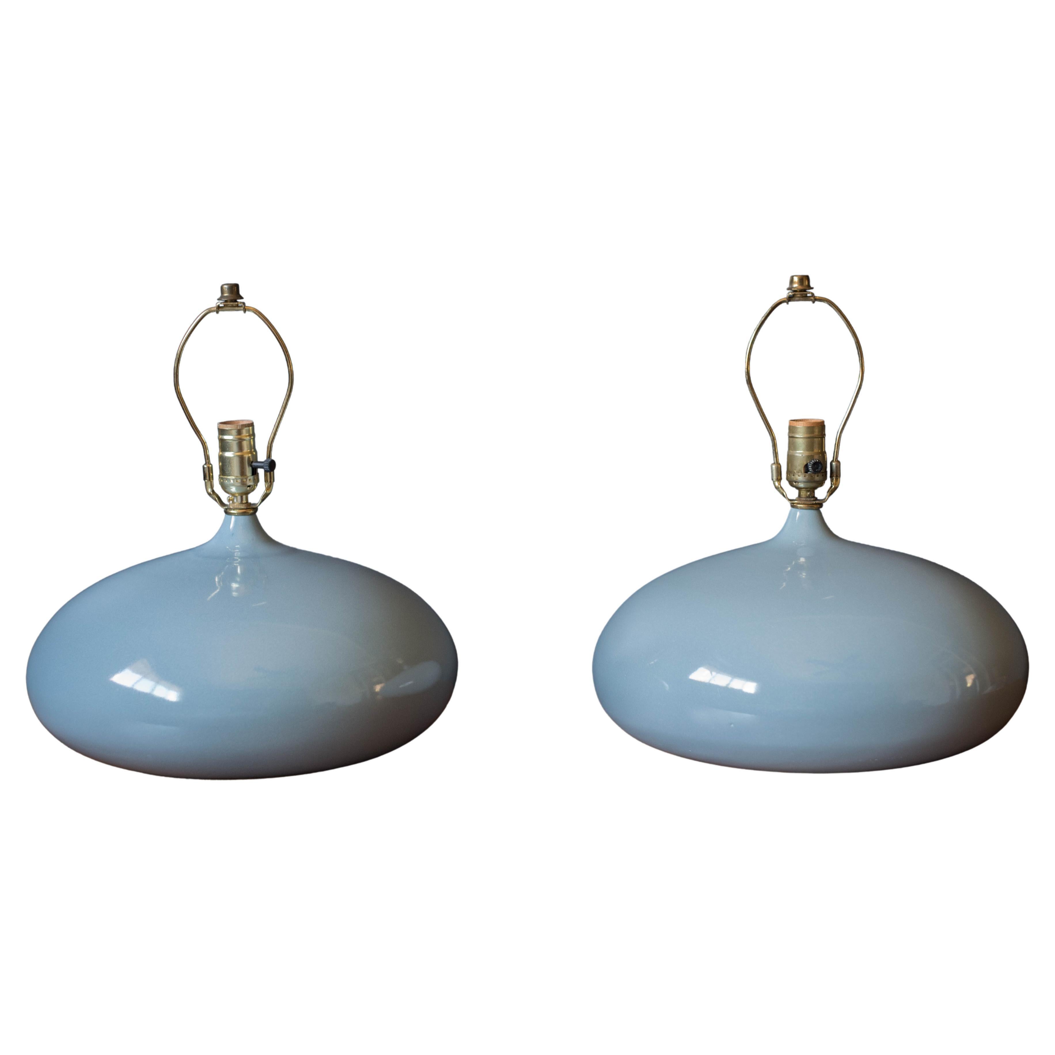 Pair of Sculptural Mid-Century Modern Round Gray Ceramic Table Lamps