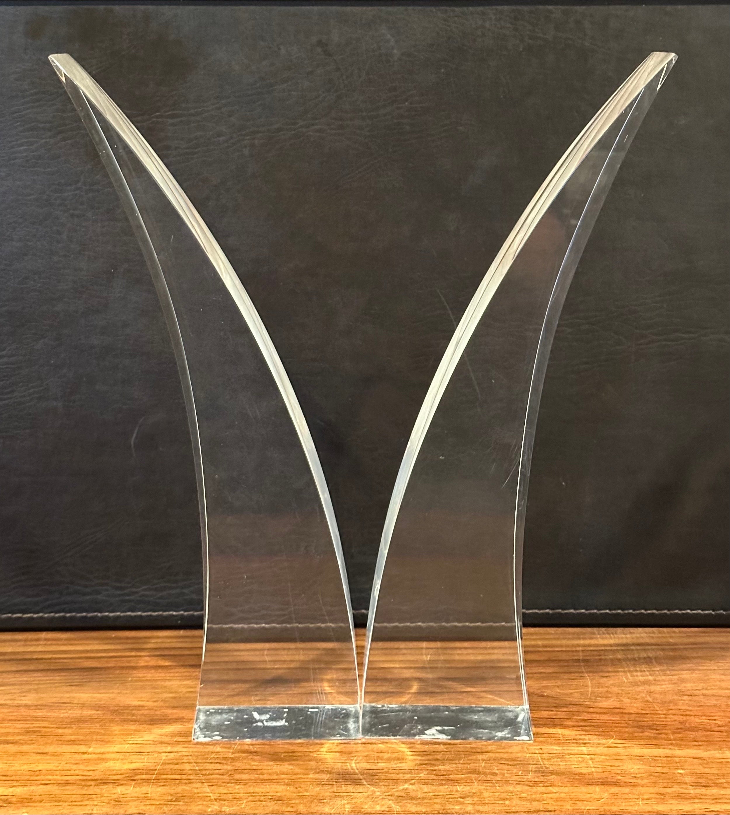 Late 20th Century Pair of Sculptural Modern Lucite Horns For Sale