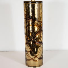 Pareja de esculturales lámparas de sobremesa modernistas de cristal de mercurio dorado de Murano soplado a mano