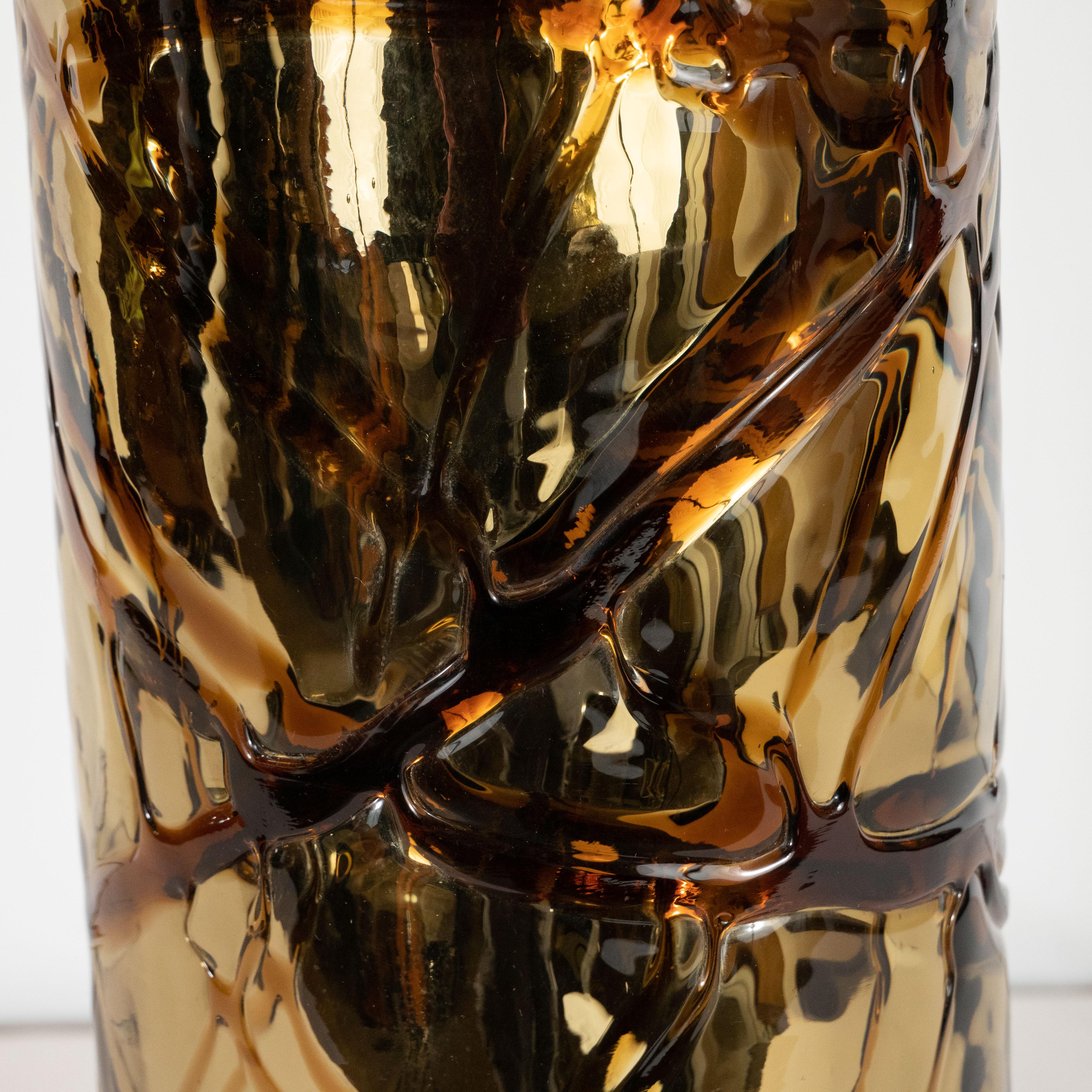 Paar skulpturale modernistische mundgeblasene Muranoglas-Tischlampen aus Gold und Quecksilberglas (Moderne) im Angebot