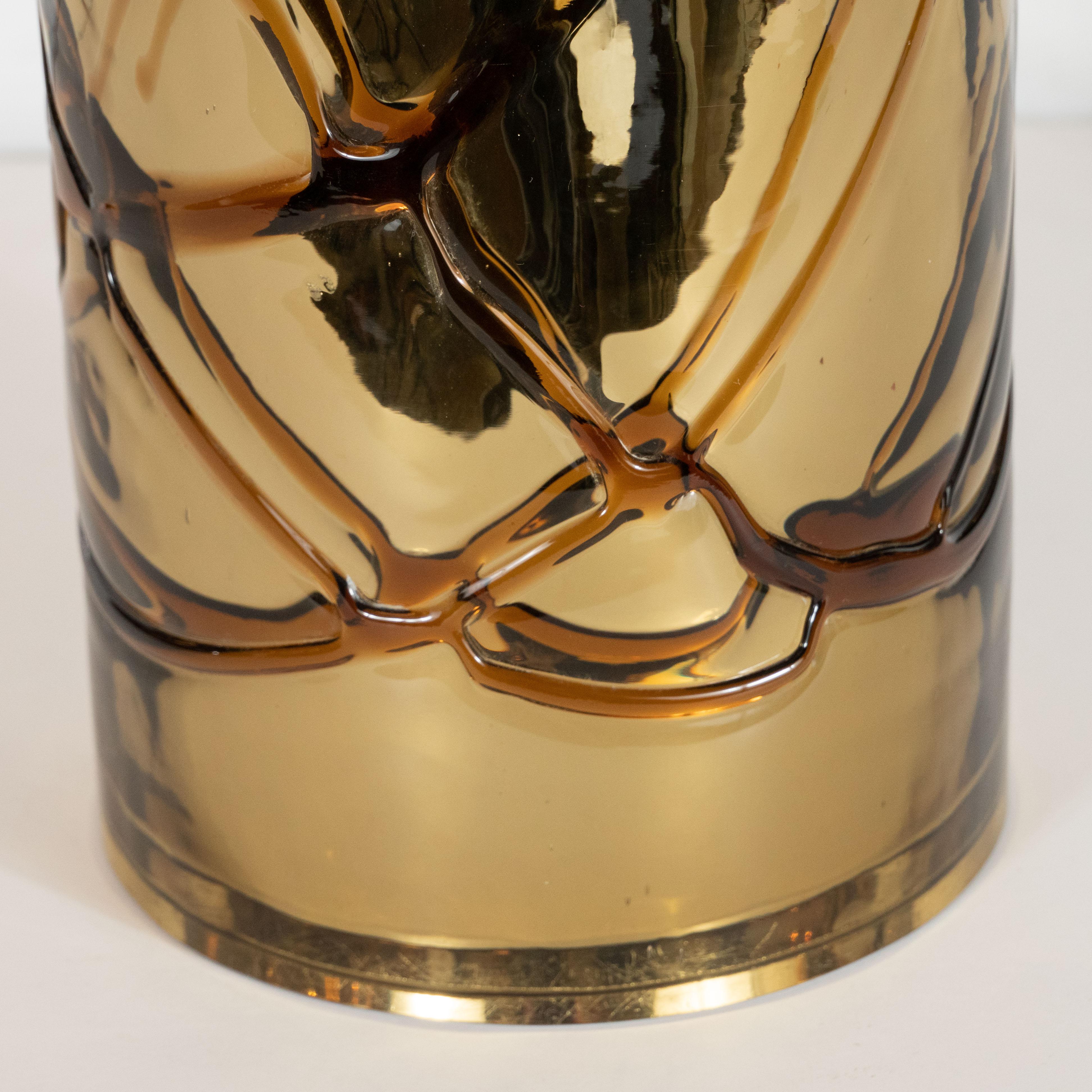 Paar skulpturale modernistische mundgeblasene Muranoglas-Tischlampen aus Gold und Quecksilberglas (Italienisch) im Angebot