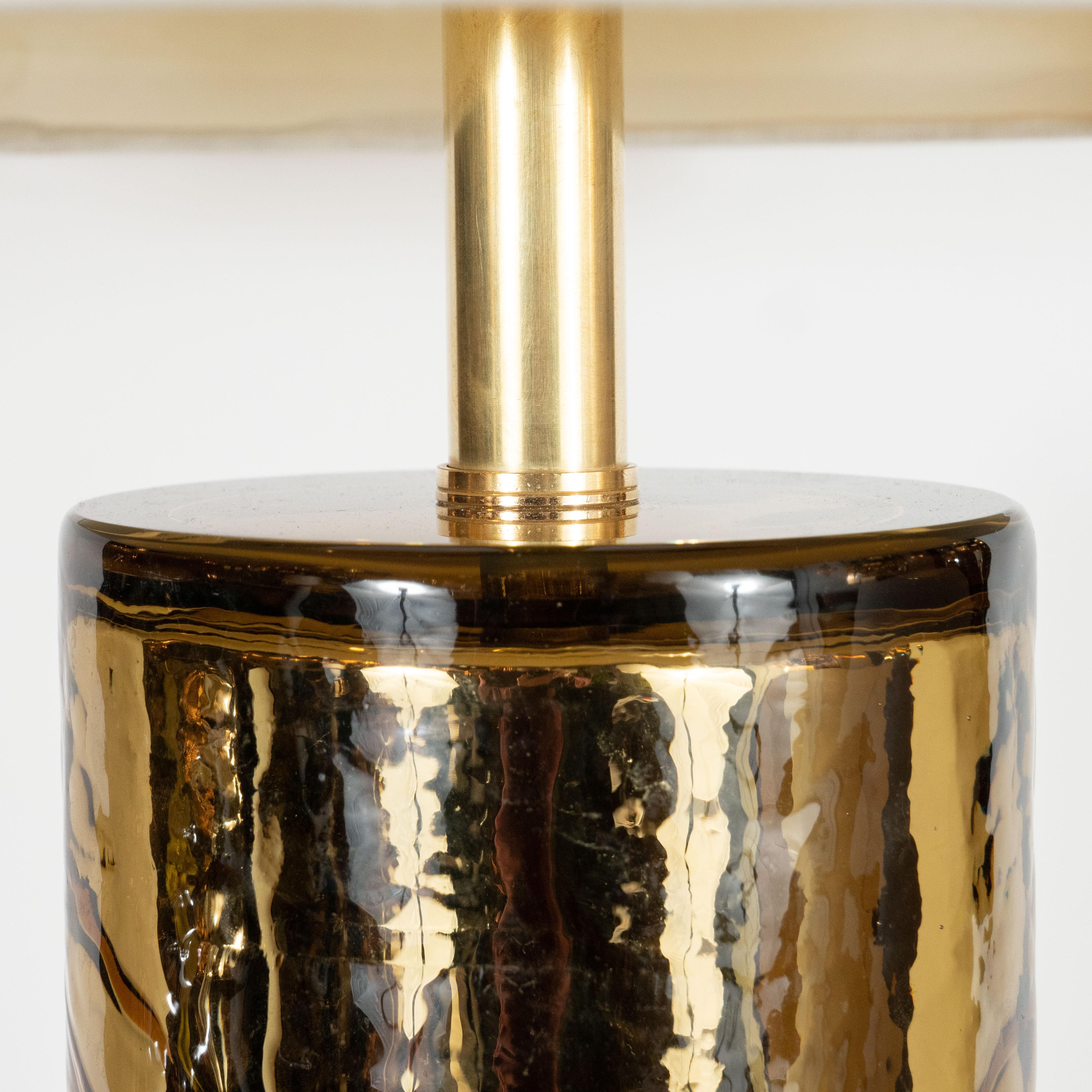 Pair of Sculptural Modernist Handblown Murano Gold Mercury Glass Table Lamps In Excellent Condition For Sale In New York, NY