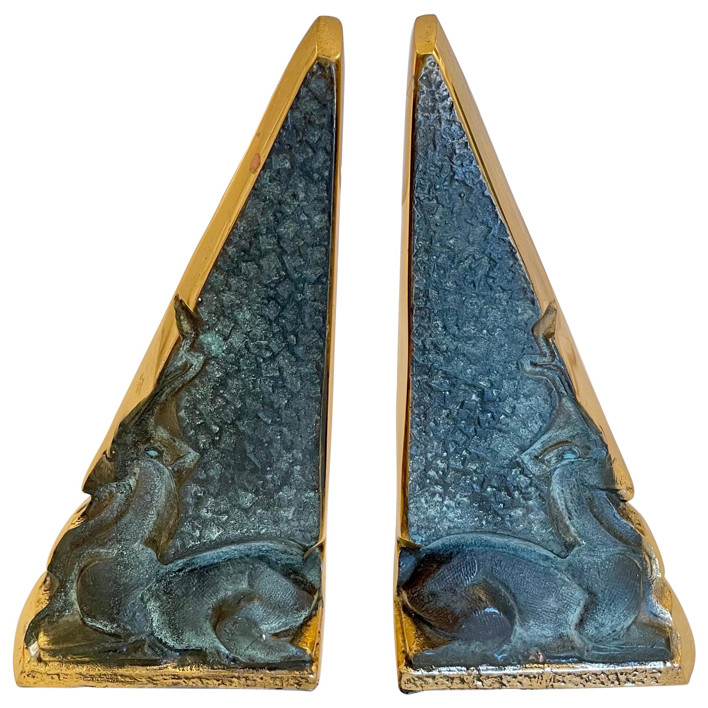 Pair of Sculptural Modernist Sandcast Bronze Bookends