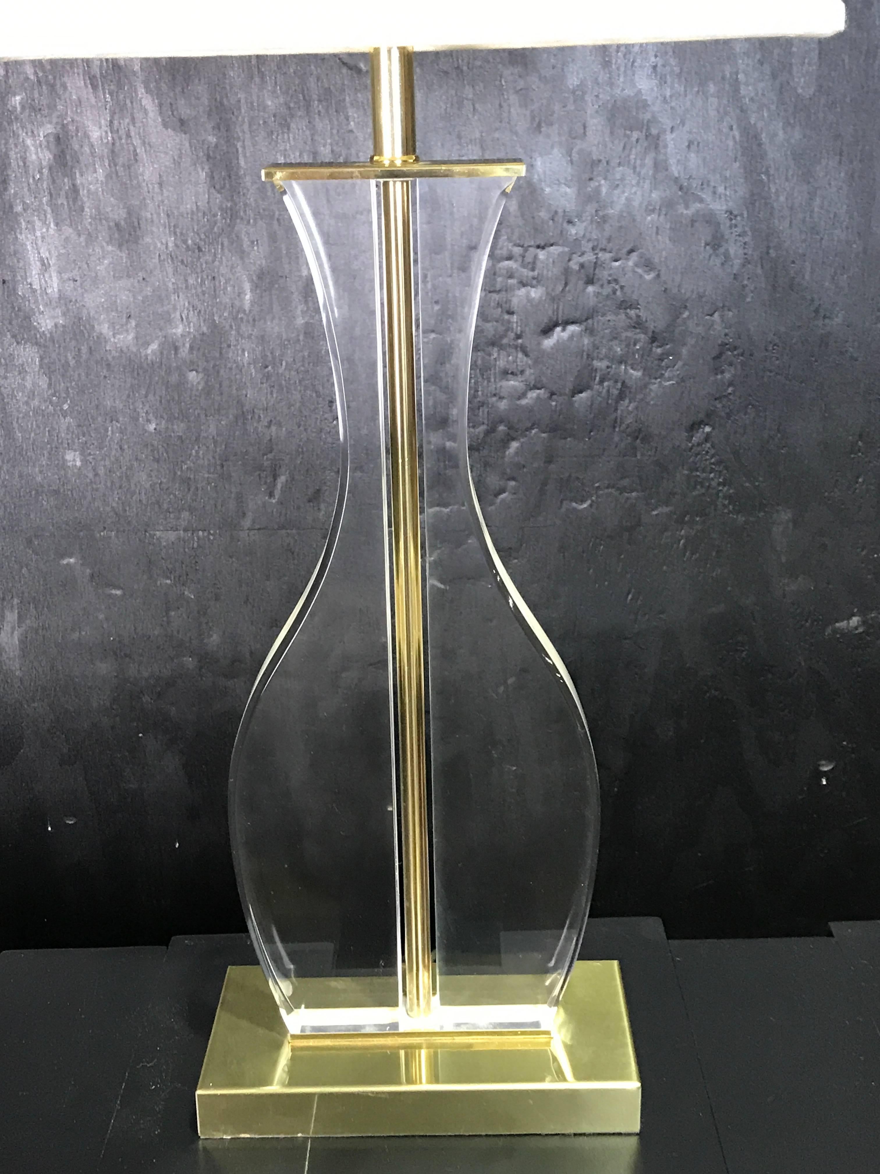 20th Century Pair of Sculptural Motif Brass and Lucite Table Lamps