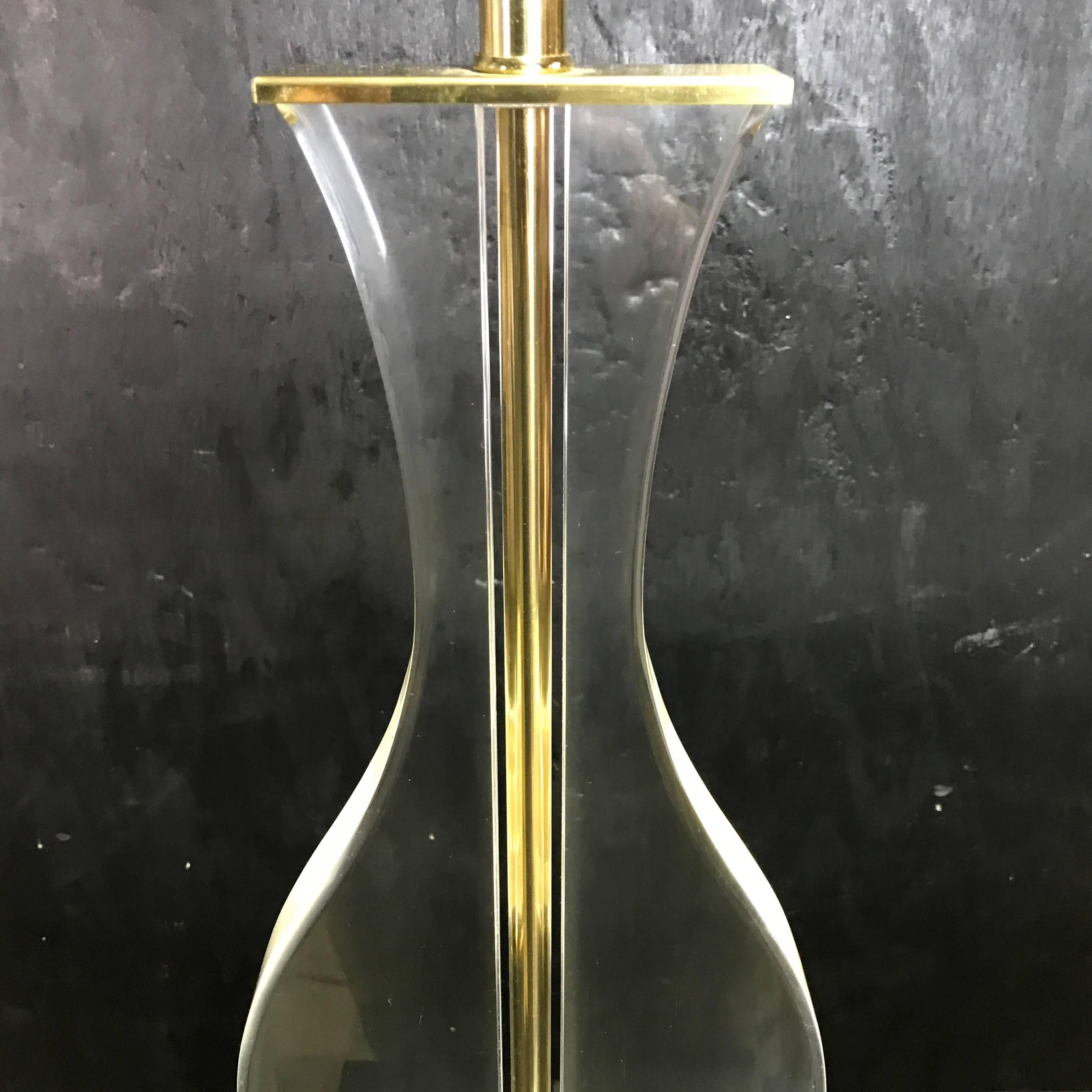 Pair of Sculptural Motif Brass and Lucite Table Lamps 1