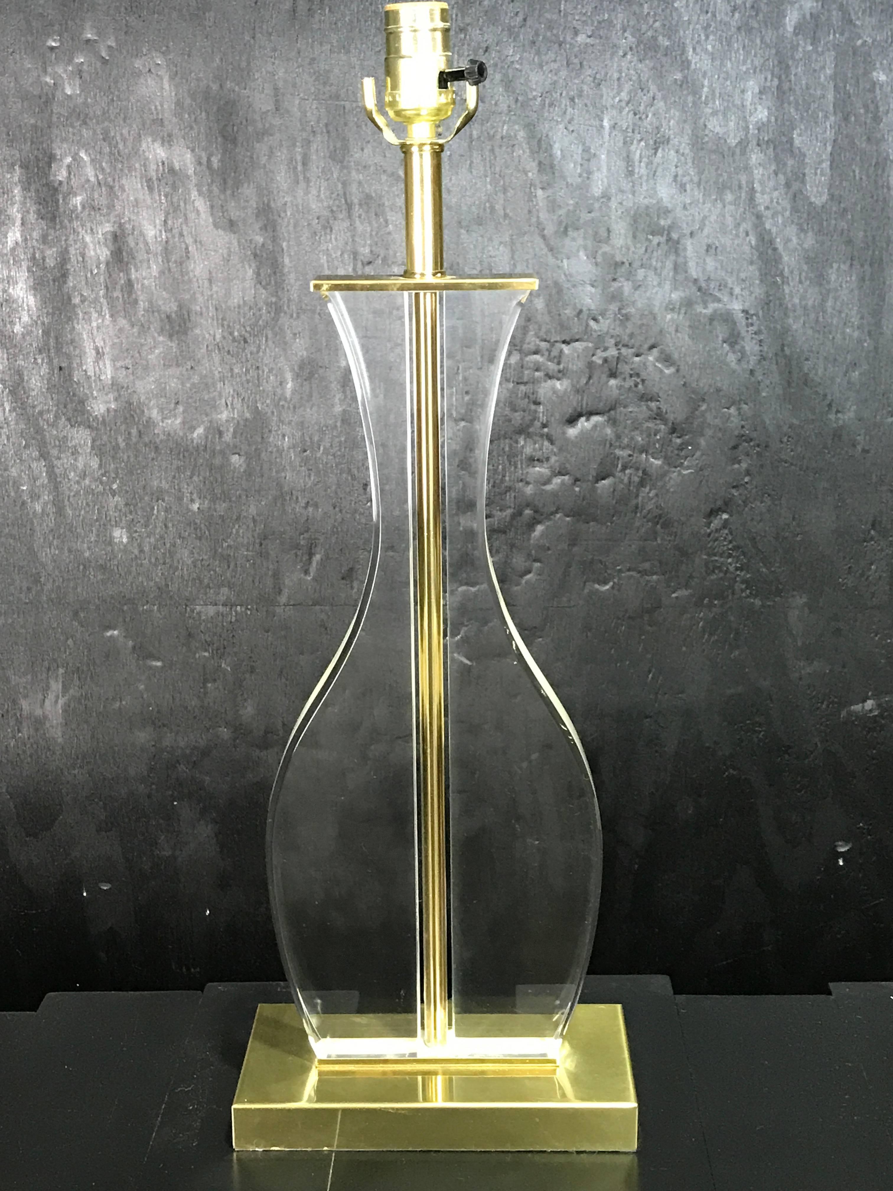 Pair of Sculptural Motif Brass and Lucite Table Lamps 2