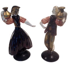 Pair of Sculptural Murano Glass Figures by Alfredo Barbini, circa 1950s