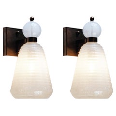 Pair of Sculptural Murano Glass Sconces with Tiered Silhouette and Orb Finial, I
