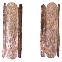 Pair of sculptural Murano glass wall sconces in a rare blush pink tone, Italy