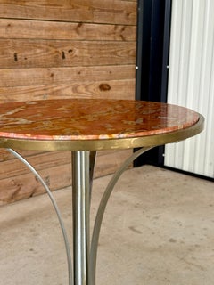 Pair of Sculptural Neoclassical Marble-Top Pedestal Tables With Brass Paw Feet