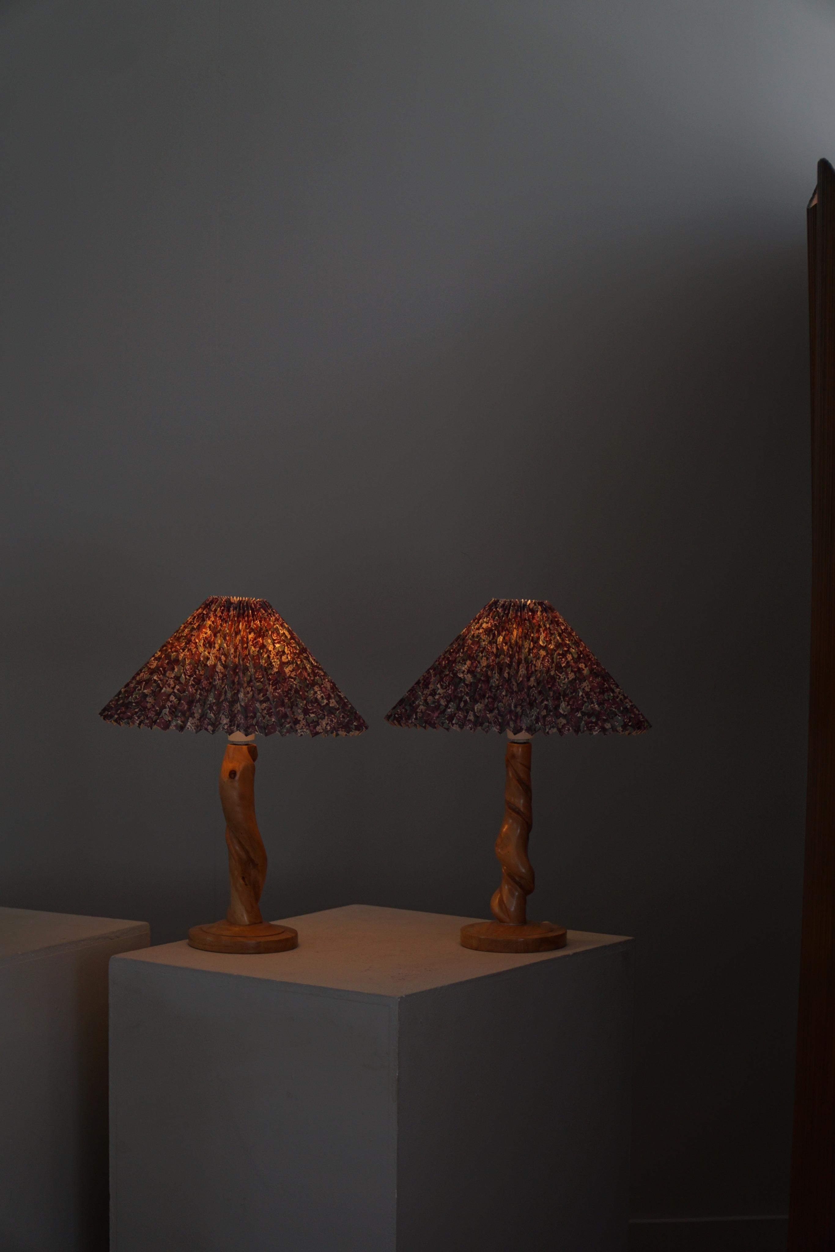 Pair of Sculptural Organic Wooden Table Lamps, Scandinavian Modern, 1970s For Sale 4
