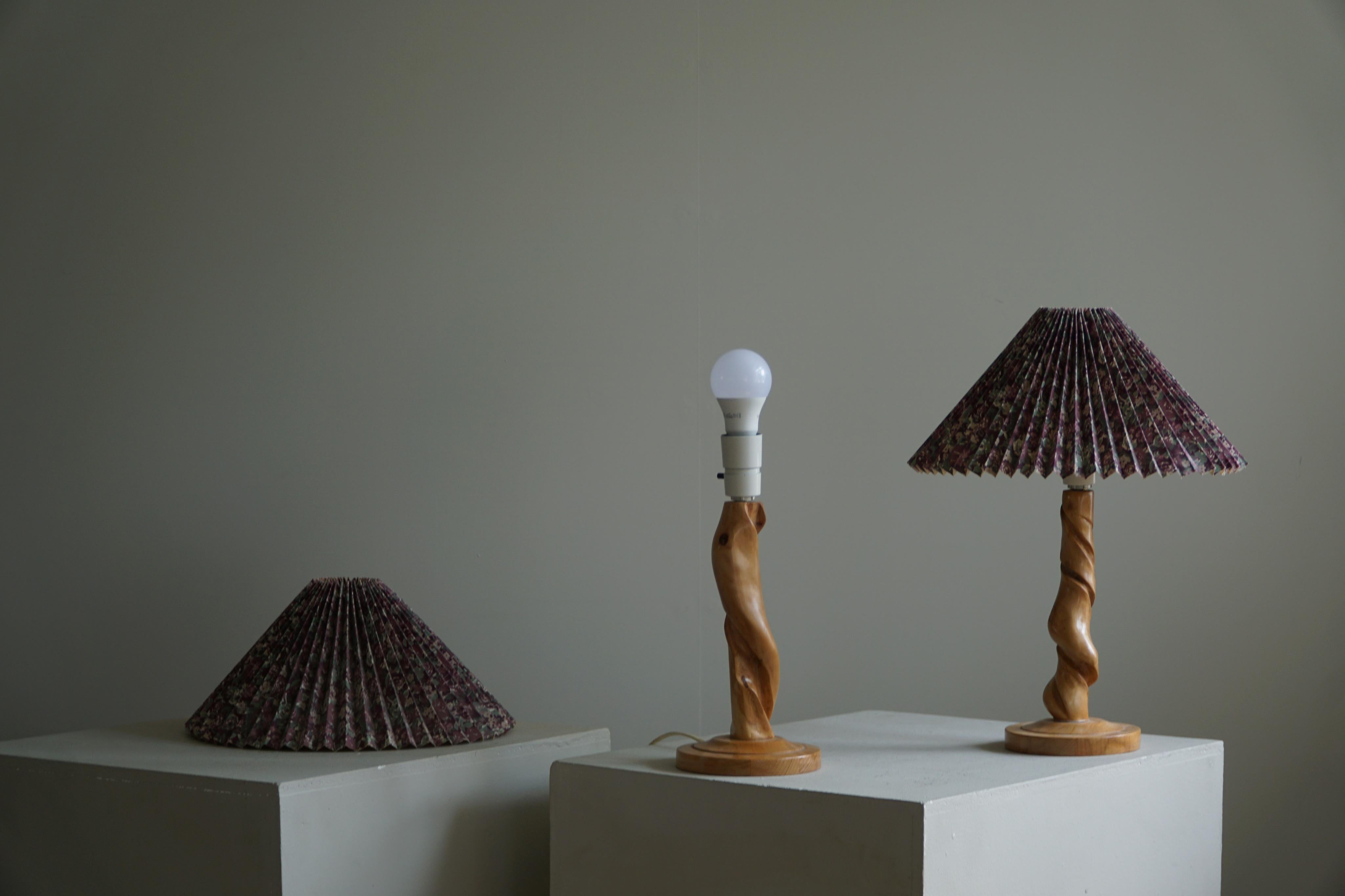 Hand-Crafted Pair of Sculptural Organic Wooden Table Lamps, Scandinavian Modern, 1970s For Sale