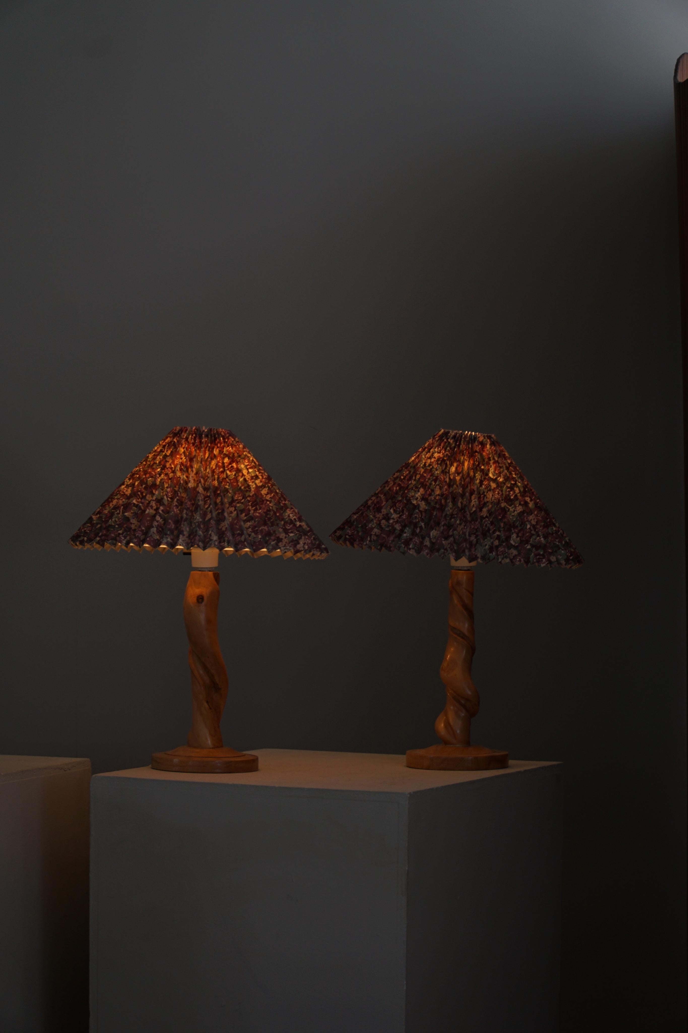 Pair of Sculptural Organic Wooden Table Lamps, Scandinavian Modern, 1970s For Sale 1