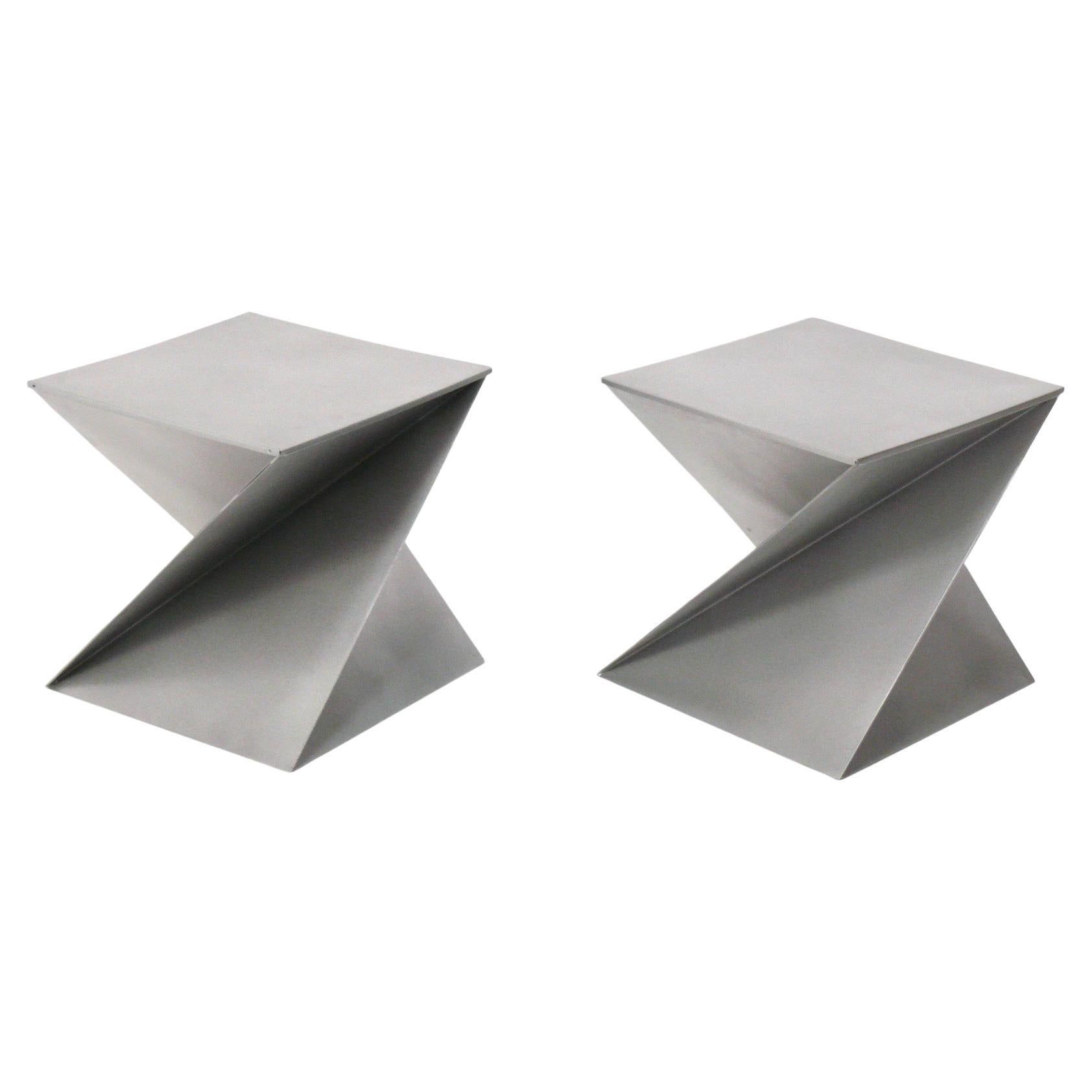 Pair of Sculptural Origami Folded Metal End Tables For Sale