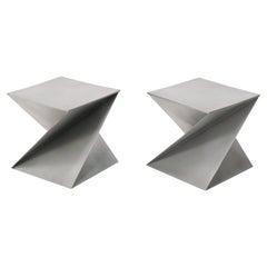 Retro Pair of Sculptural Origami Folded Metal End Tables