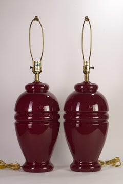 Pair of Sculptural Oxblood Burgundy Red Ceramic Table Lamps, 1960s Modern