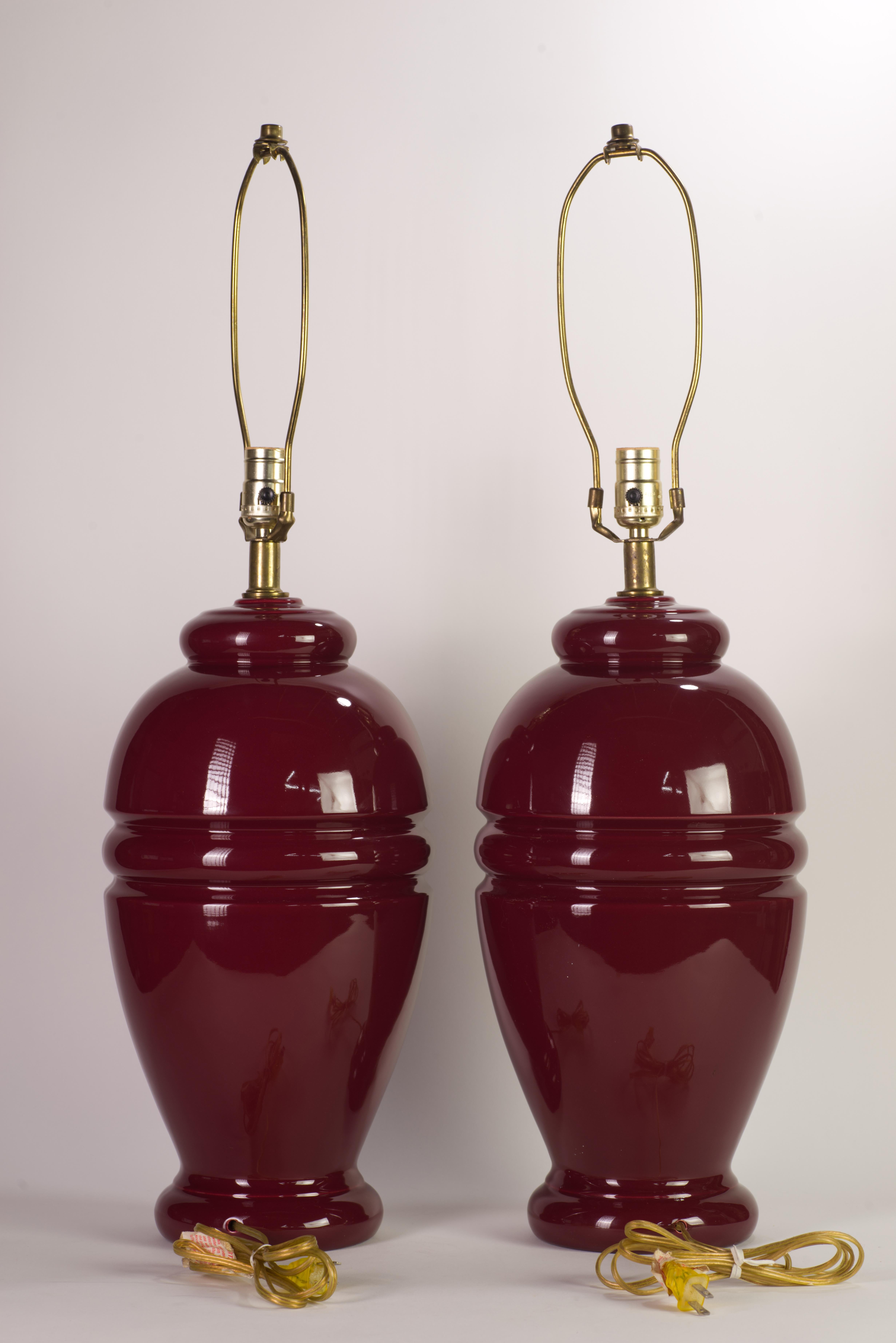 Mid-Century Modern Pair of Sculptural Oxblood Burgundy Red Ceramic Table Lamps, 1960s Modern