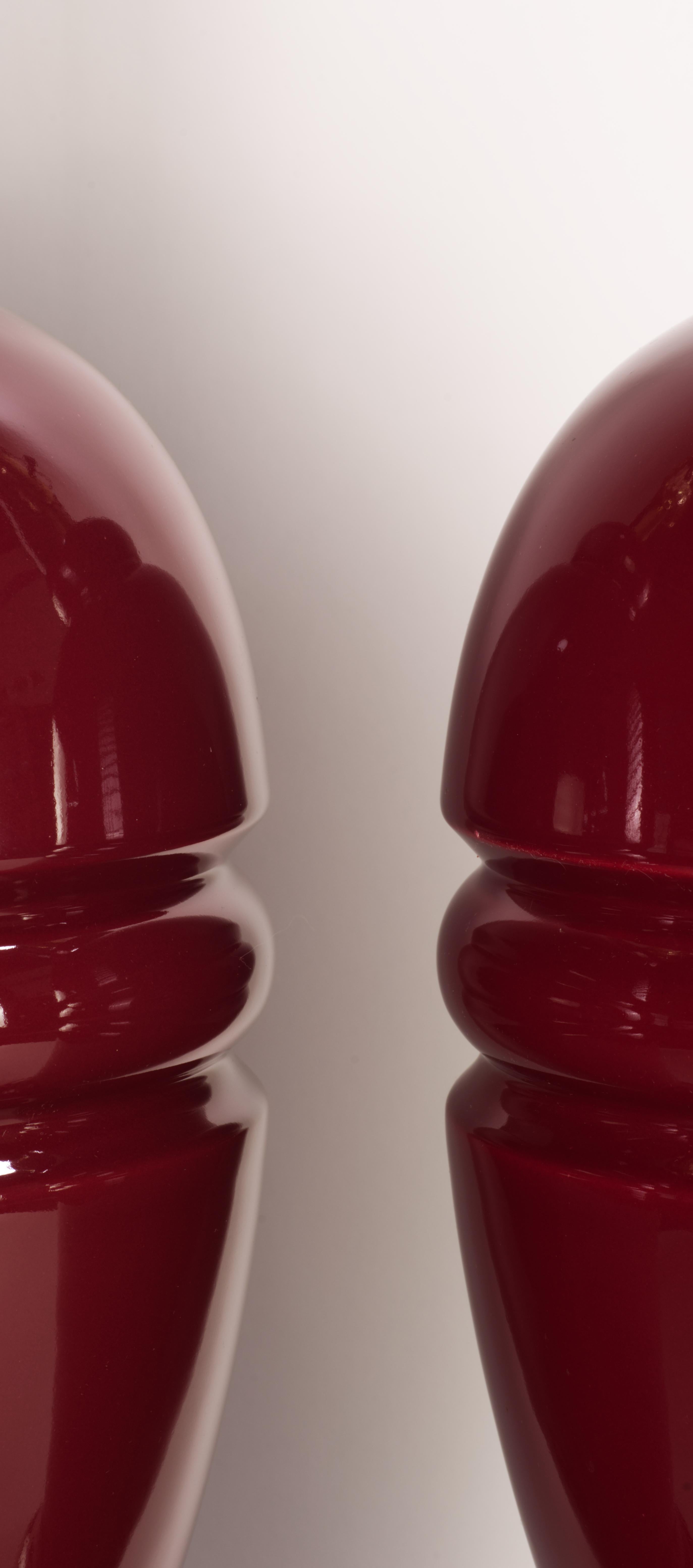 Glazed Pair of Sculptural Oxblood Burgundy Red Ceramic Table Lamps, 1960s Modern